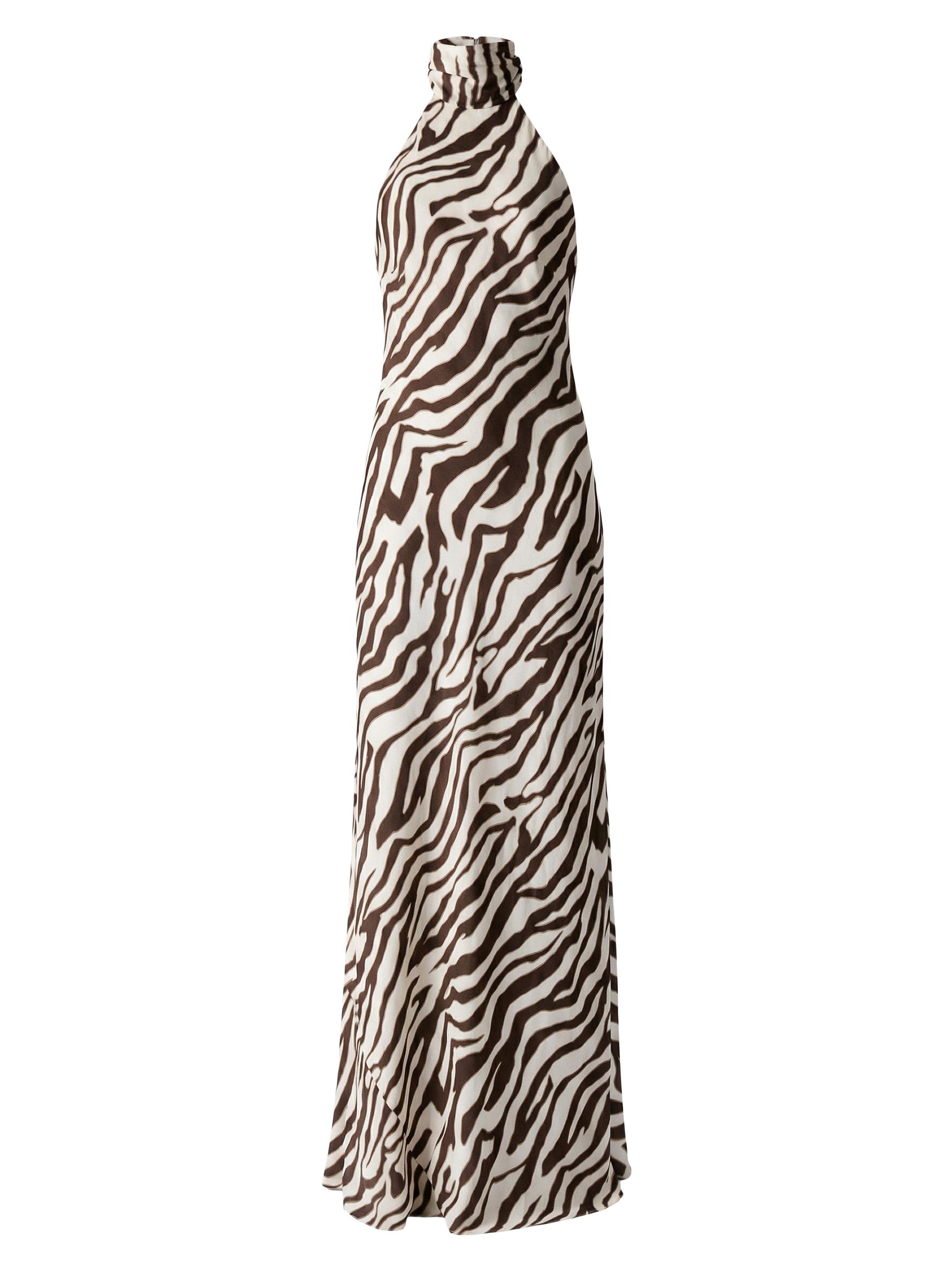 Toccin Women's Alina Striped Halterneck Column Gown - Natural Zebra