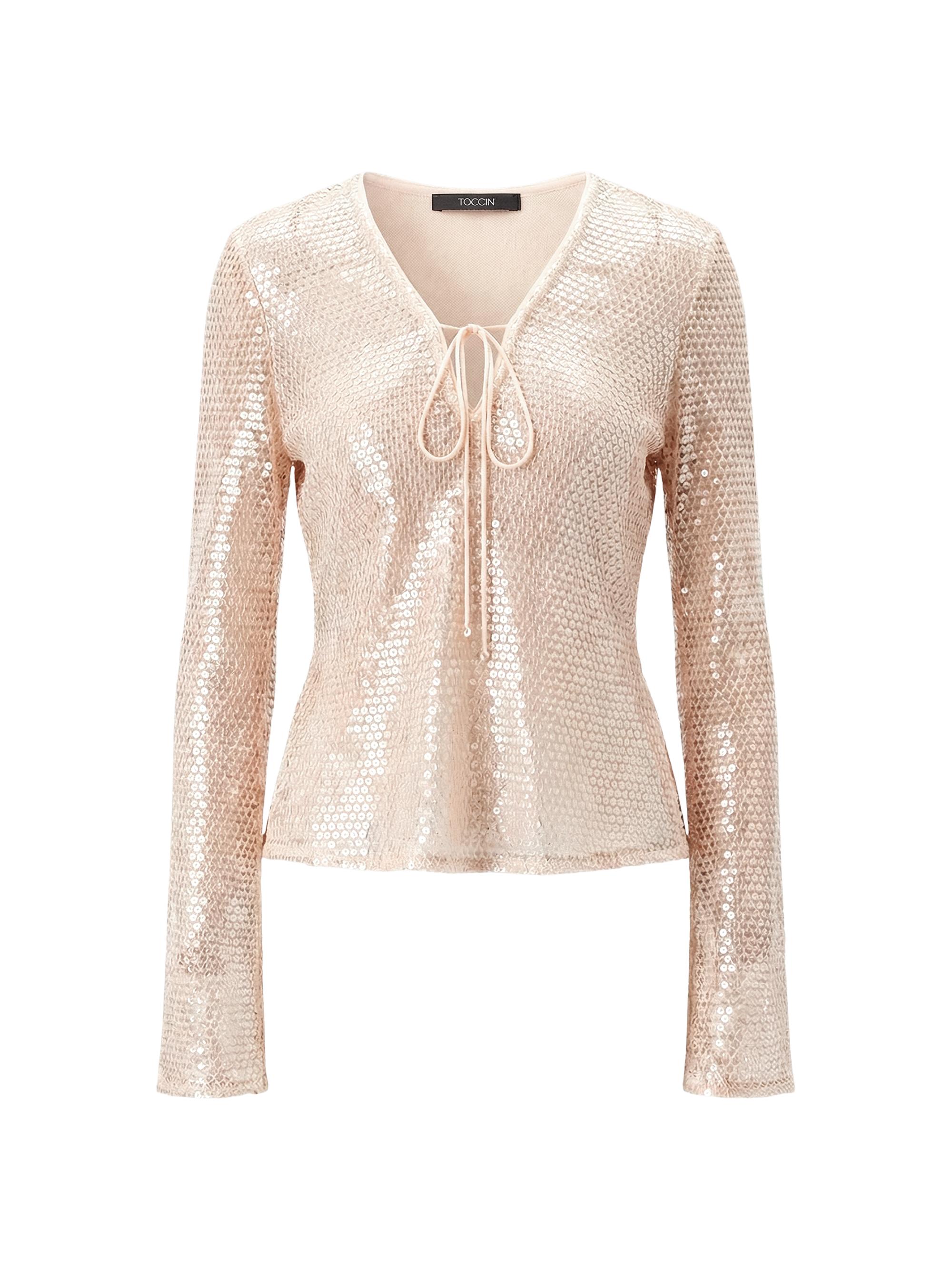 Toccin Women's Zuri Sequin Flare Sleeve Top - Sand Dune