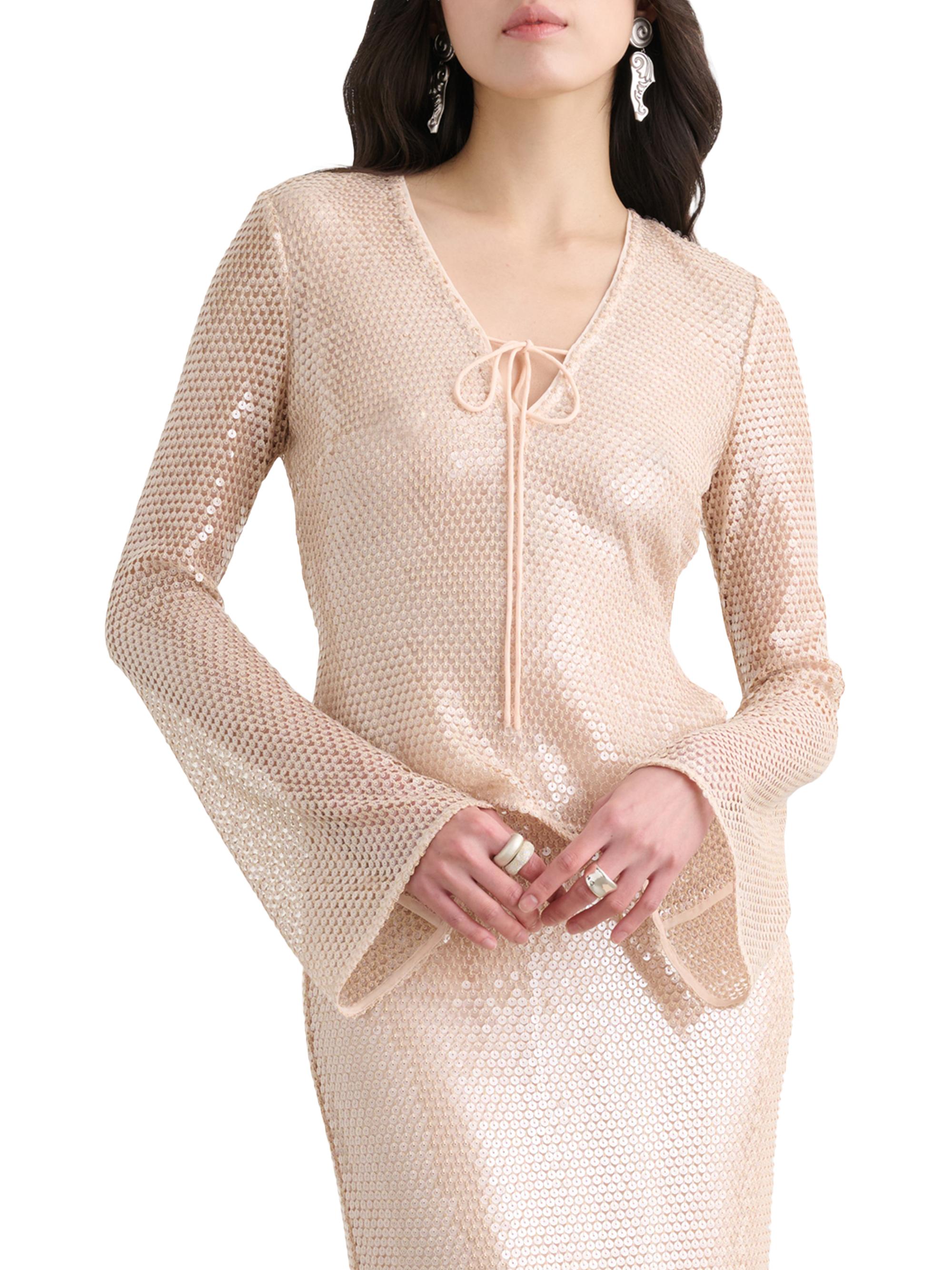Toccin Women's Zuri Sequin Flare Sleeve Top - Sand Dune | Thumbnail 3