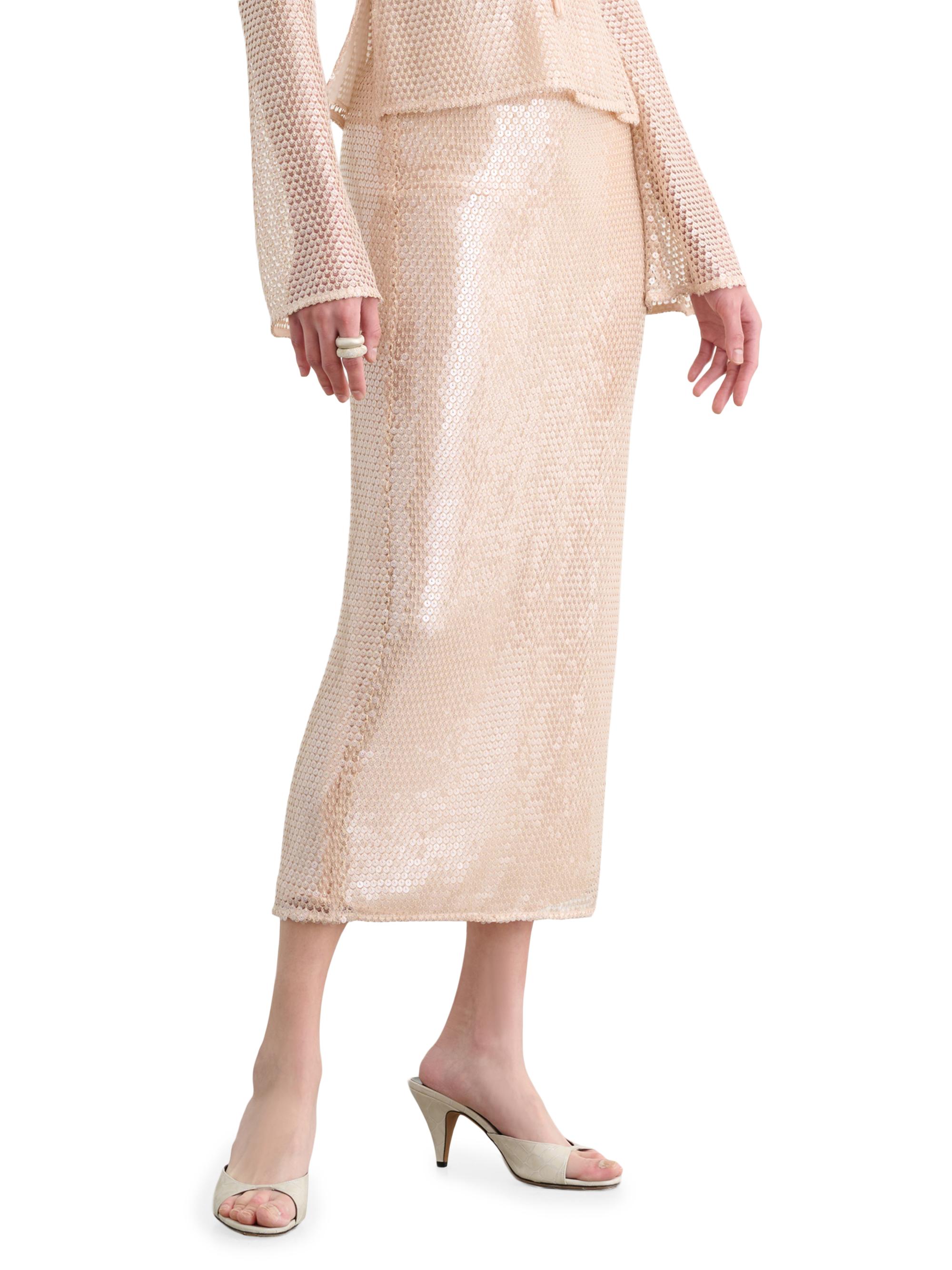 Toccin Women's Leilani Sequin Mesh Pencil Skirt - Sand Dune | Thumbnail 4