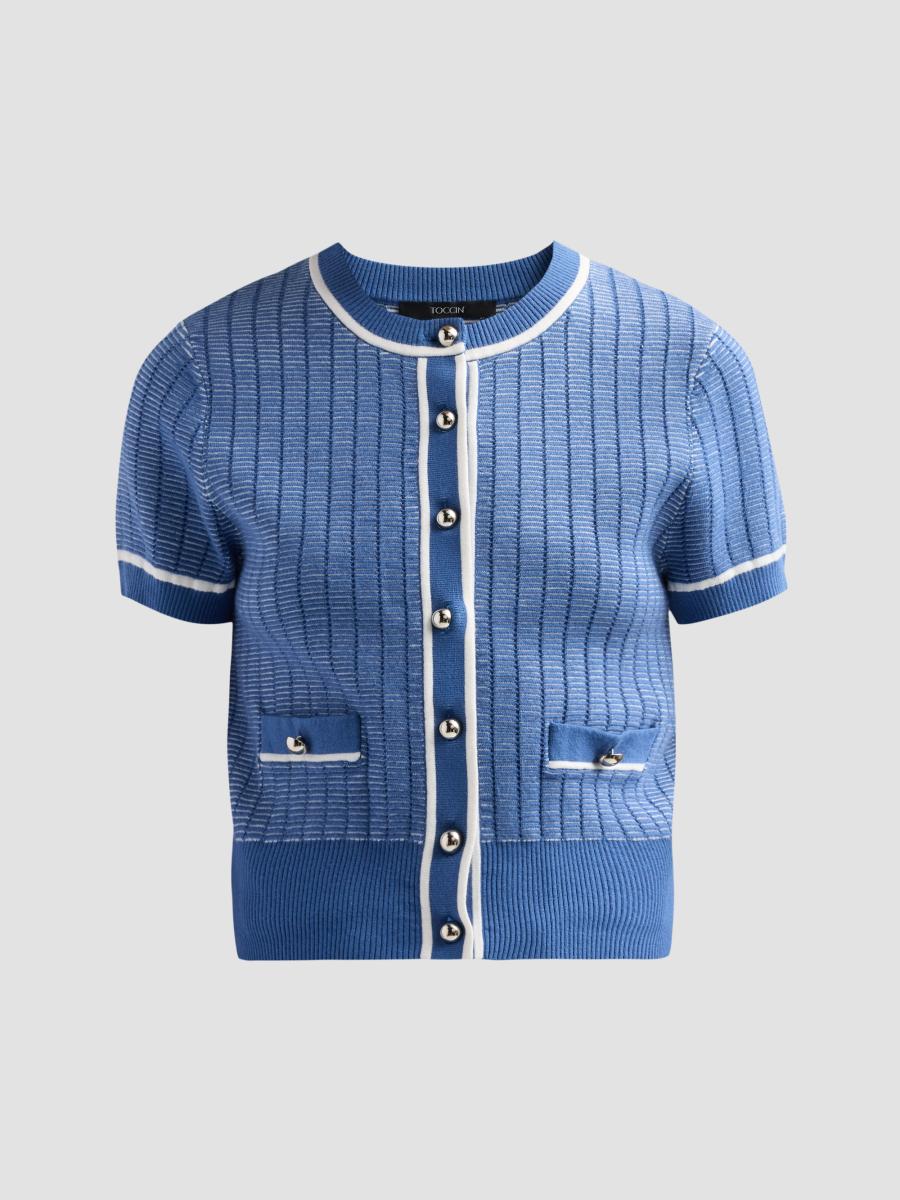 Toccin Patra Contrast-Trim Knit Short-Sleeve Cardigan | Saks Fifth