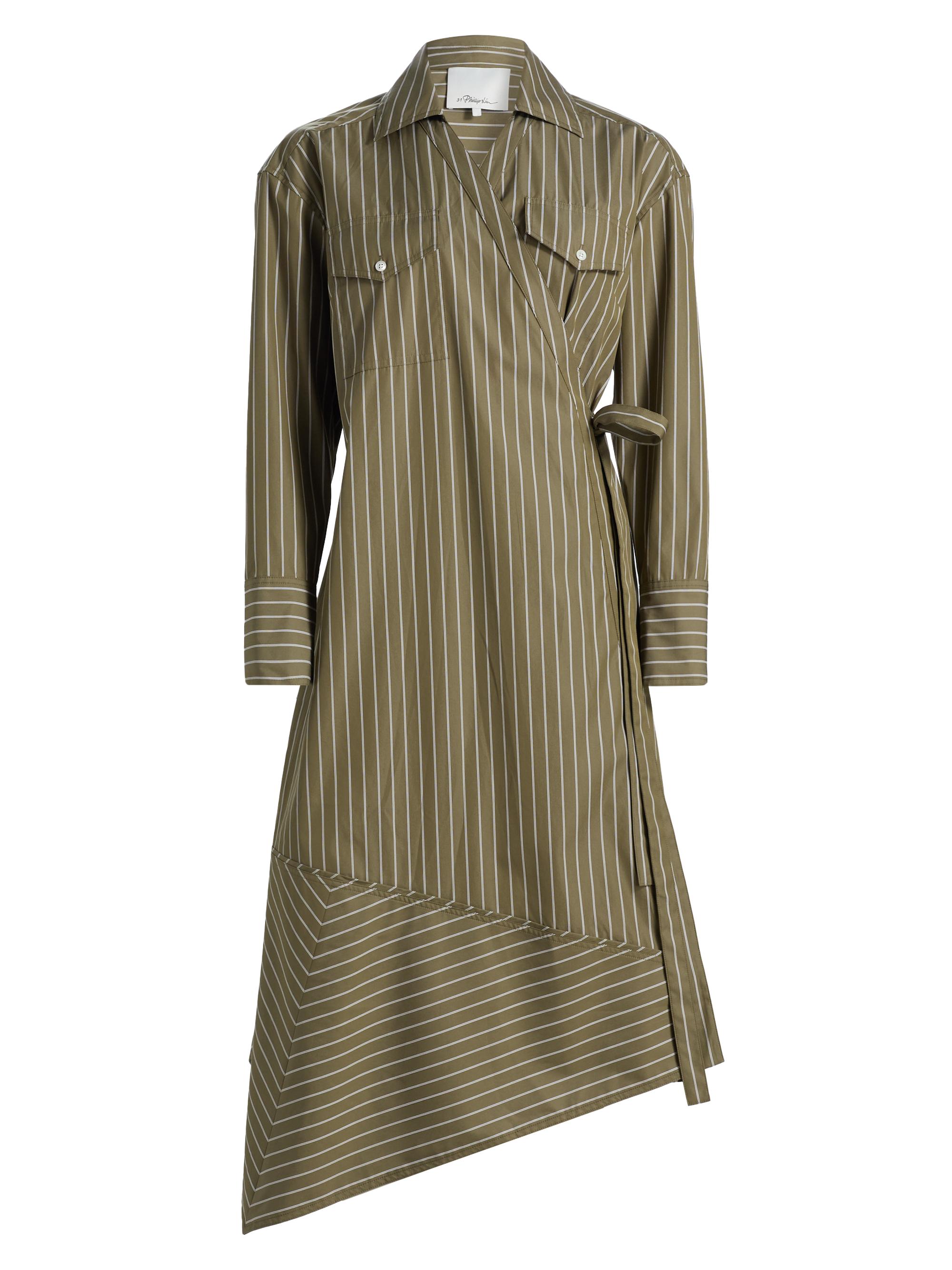 3.1 Phillip Lim Women's Asymmetric Striped Poplin Wrap Shirtdress - Olive Multi