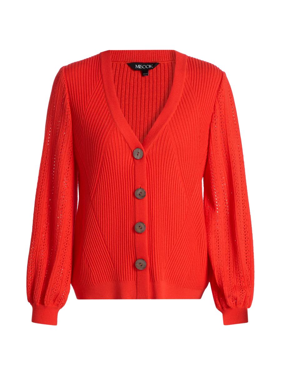 Misook Women's Pointelle-knit Cardigan In Red