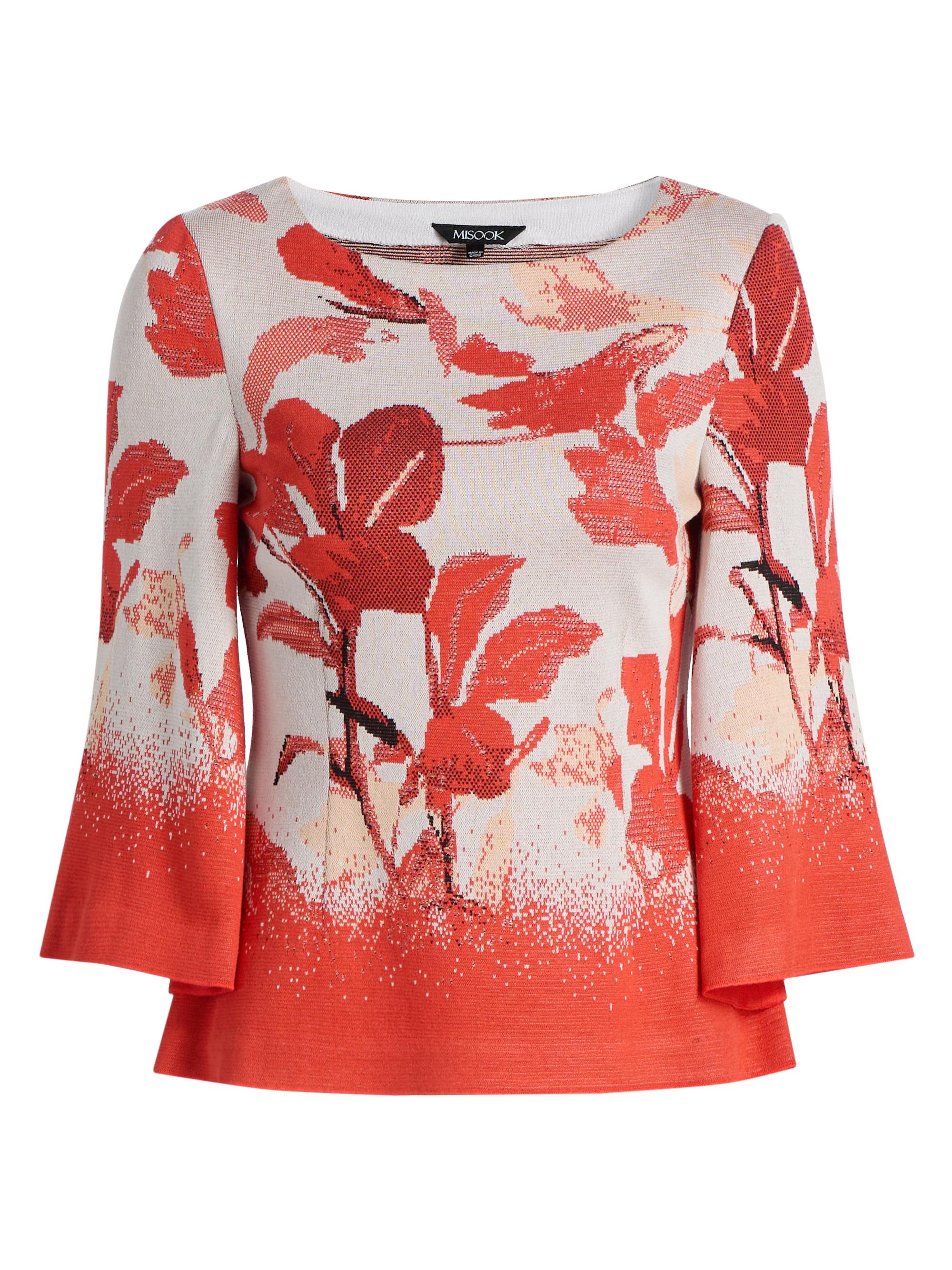Misook Women's Floral Jacquard Bell Sleeve Top - Cherry Ember Peach | Thumbnail 8
