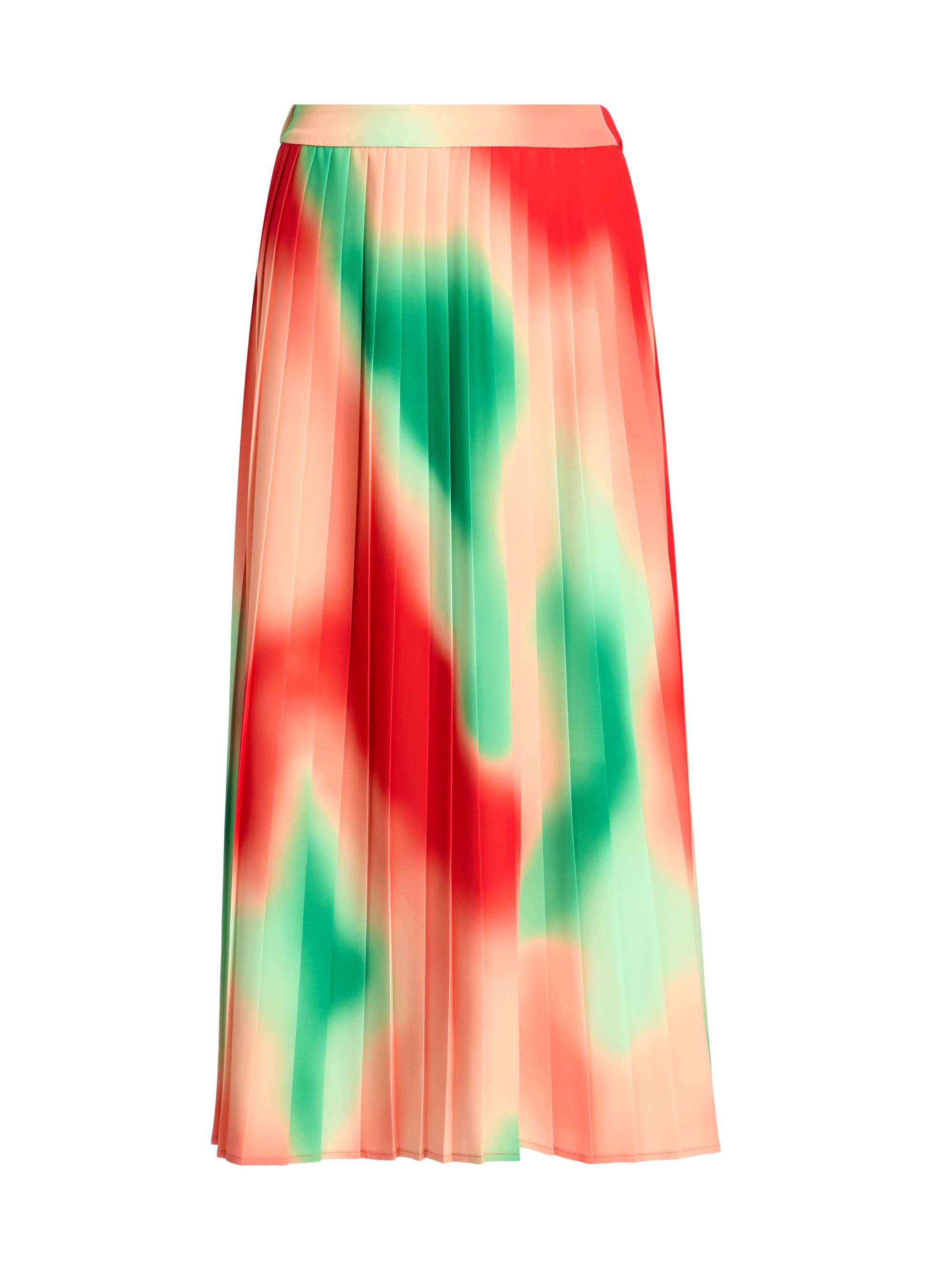 Misook Women's Pleated Printed Crêpe Maxi Skirt - Cherry Ember Peach