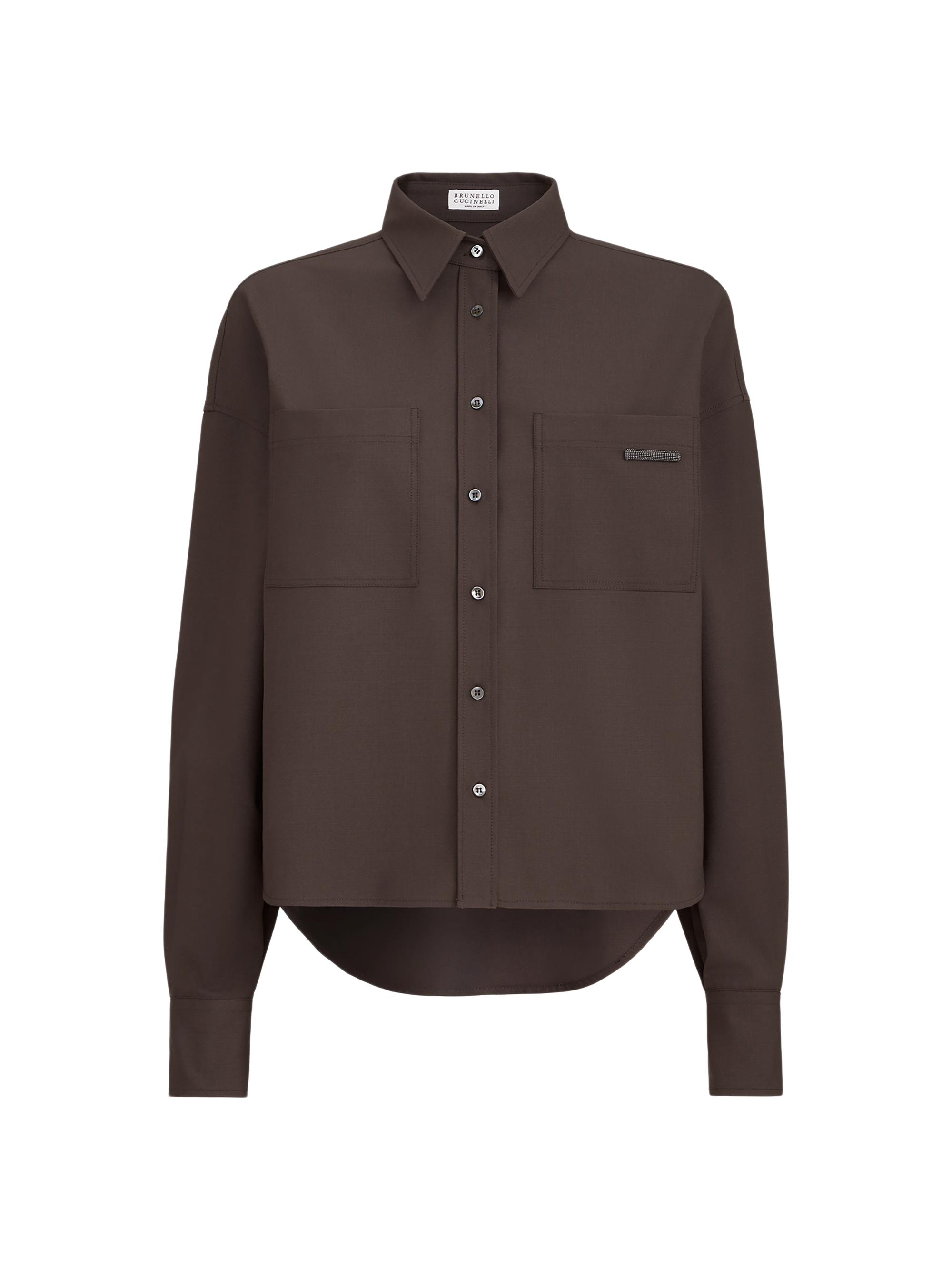 Brunello Cucinelli Women's Tropical Luxury Wool Shirt with Shiny Tab - Brown