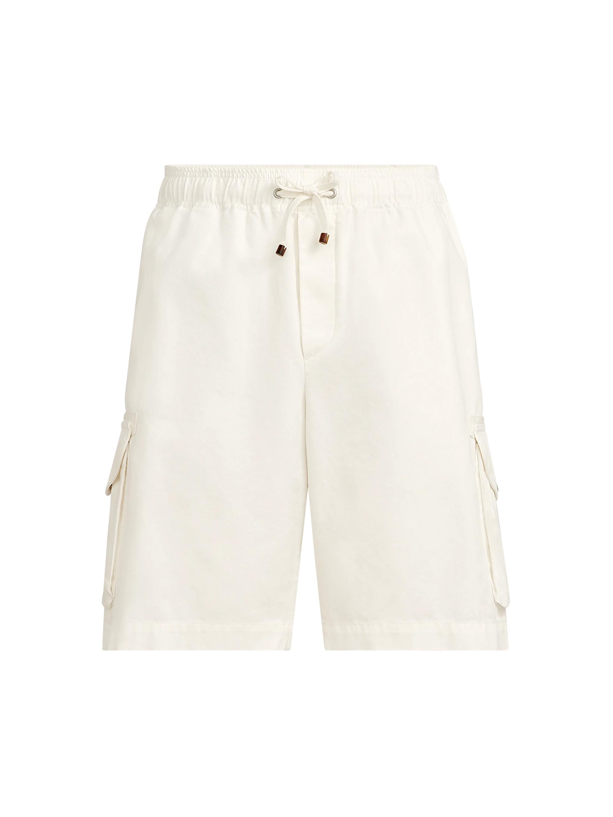 Brunello Cucinelli Men's Garment Dyed Bermuda Shorts in Twisted Cotton Gabardine with Drawstring - Snow