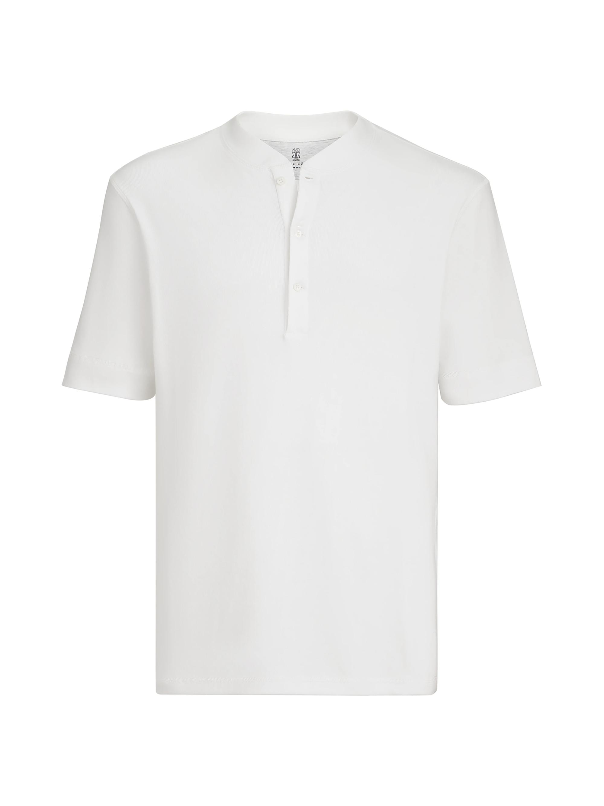 Brunello Cucinelli Men's Ribbed Stretch Cotton and Modal Jersey T-Shirt with Henley Collar - White