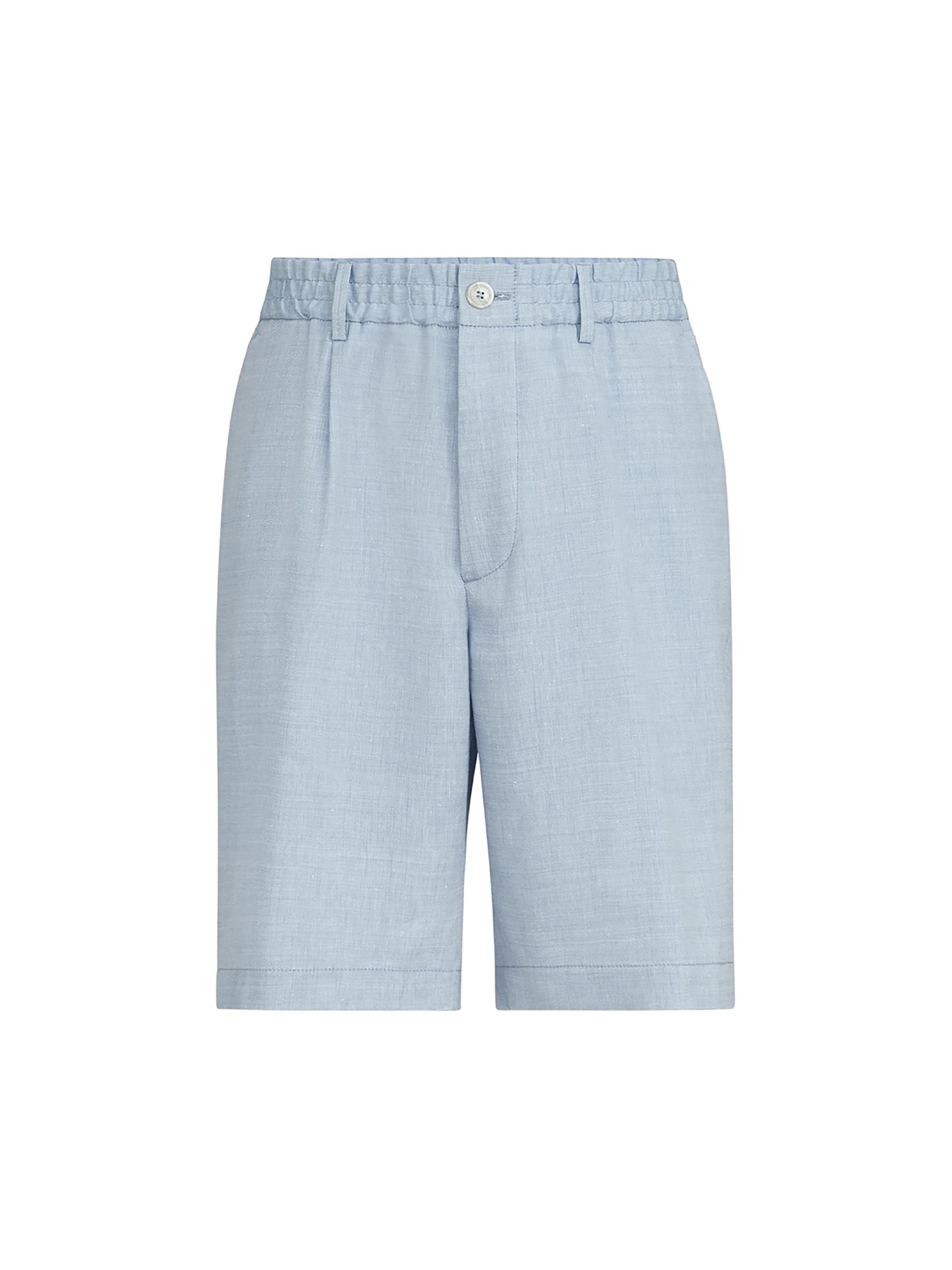 Brunello Cucinelli Men's Linen and Virgin Wool Chevron Bermuda Shorts - Azure | Thumbnail 7