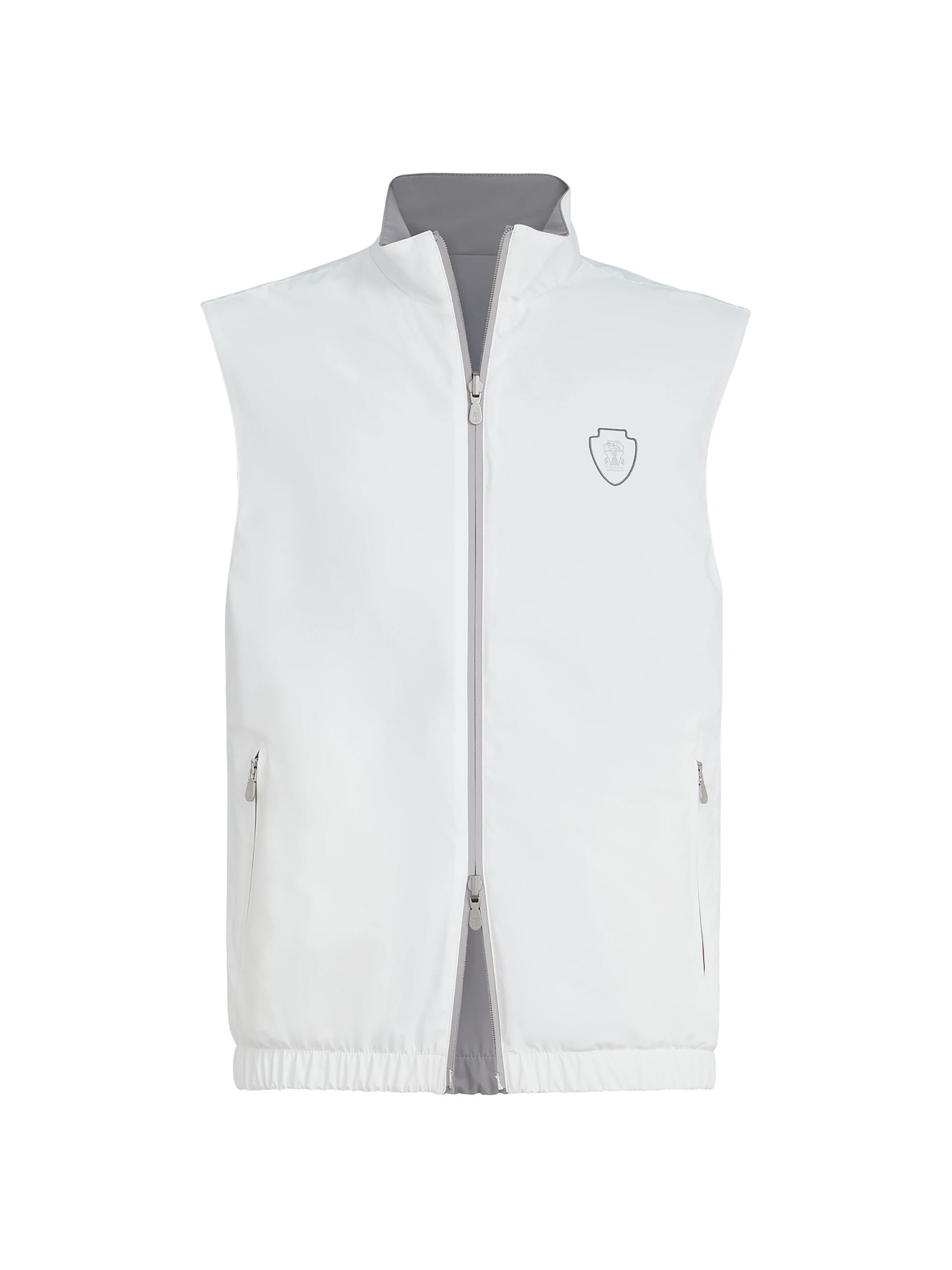 Brunello Cucinelli Men's Bonded Nylon Reversible Vest with Logo - Off White
