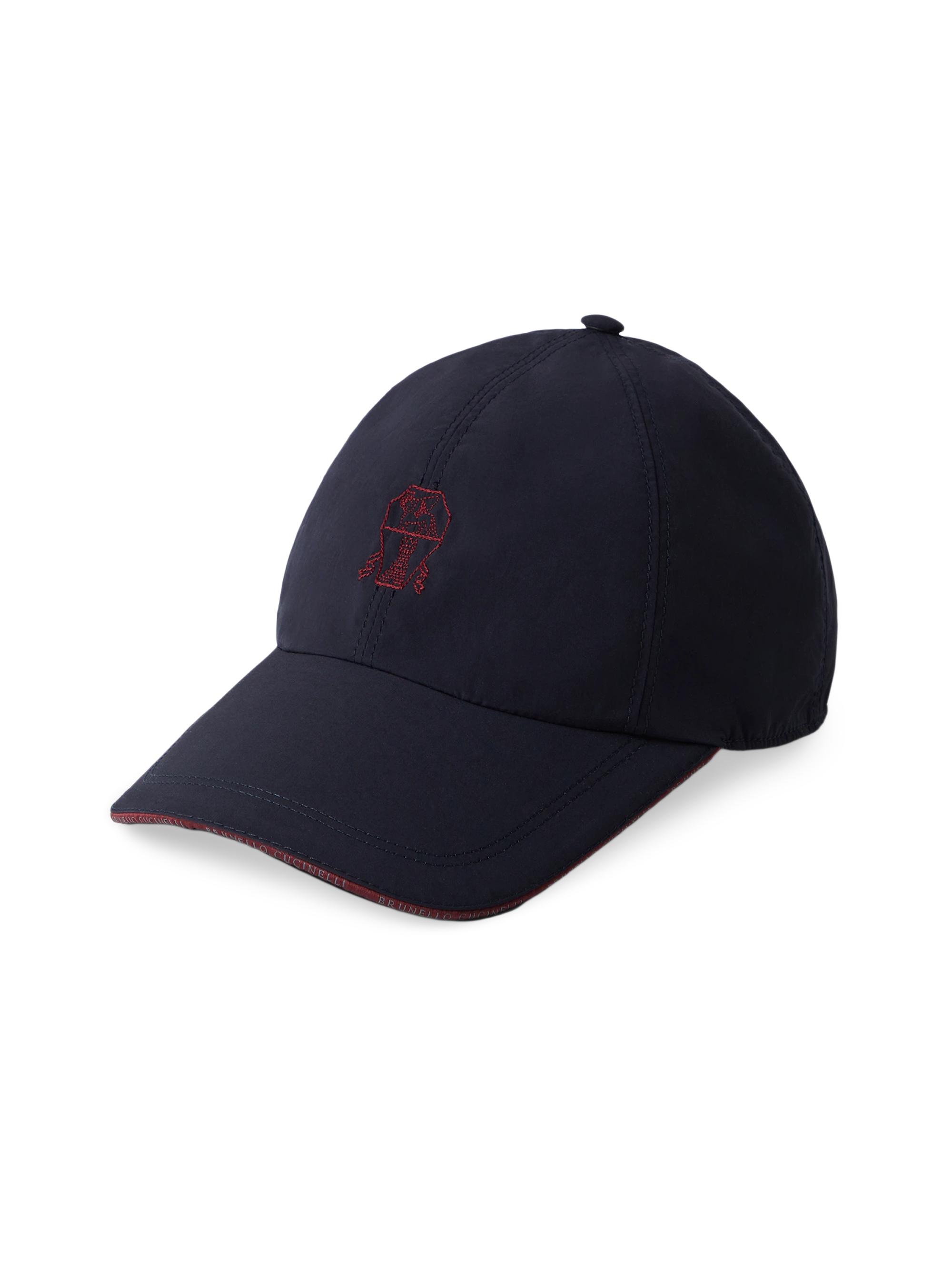 Brunello Cucinelli Men's Water Resistant Microfiber Baseball Cap and Embroidered Logo - Blue