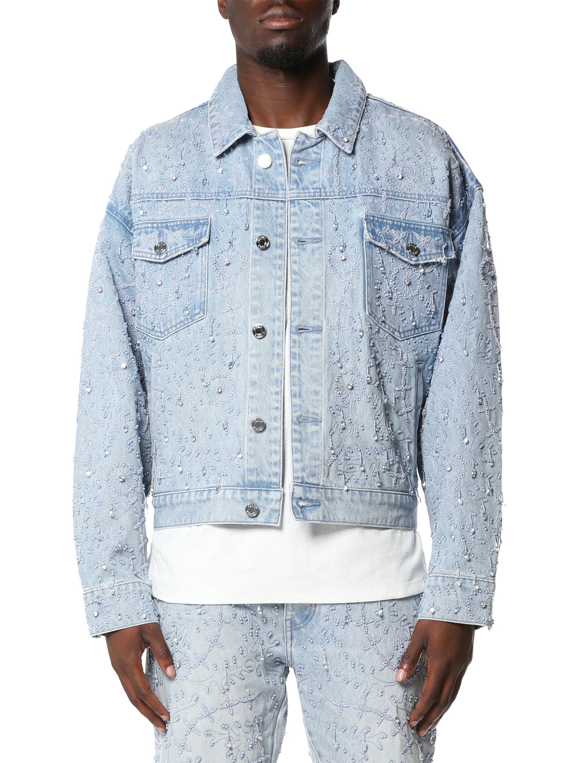 Purple Brand Men's Beaded Denim Trucker Jacket - Super Light Indigo
