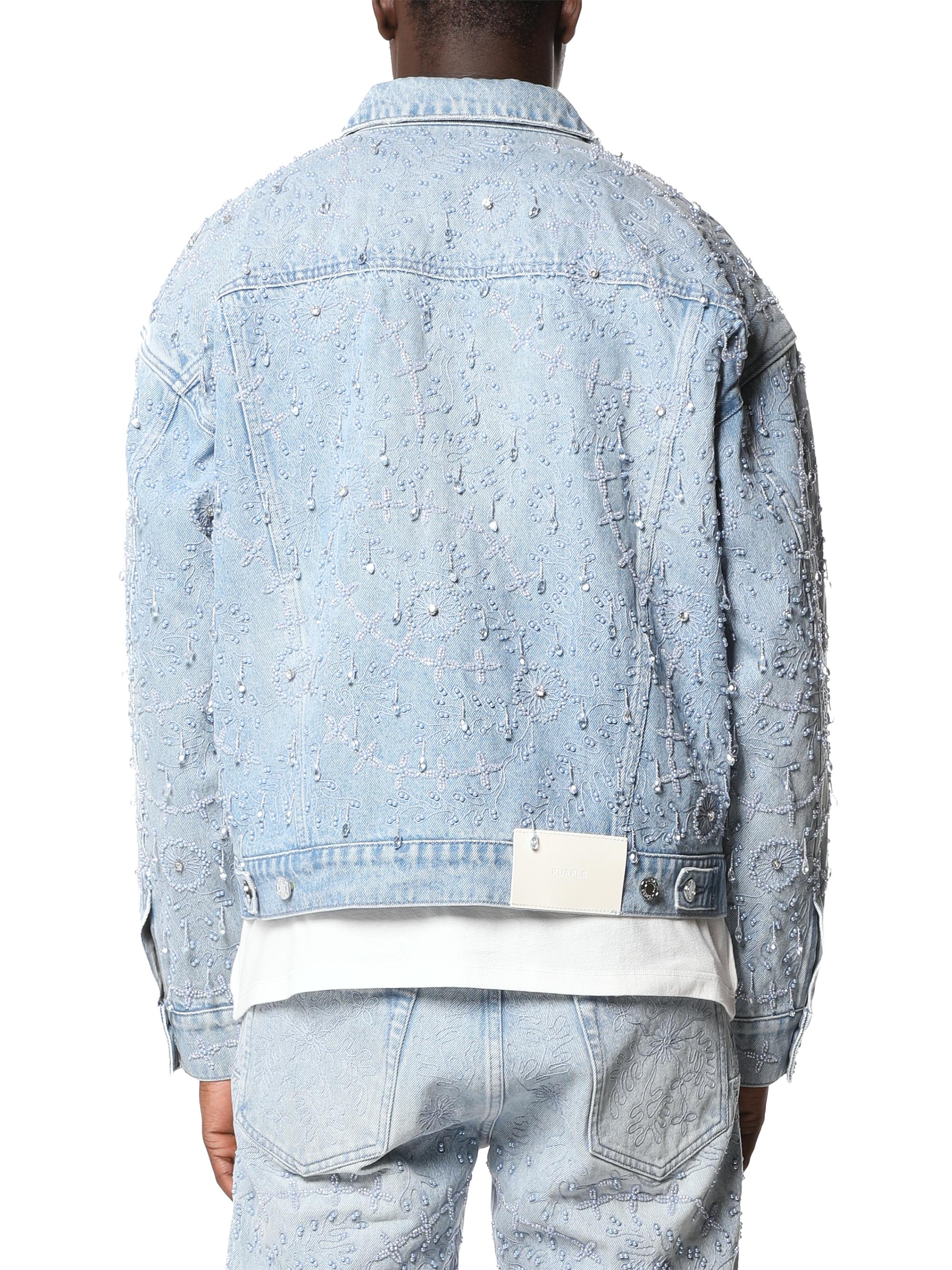 Purple Brand Men's Beaded Denim Trucker Jacket - Super Light Indigo | Thumbnail 2