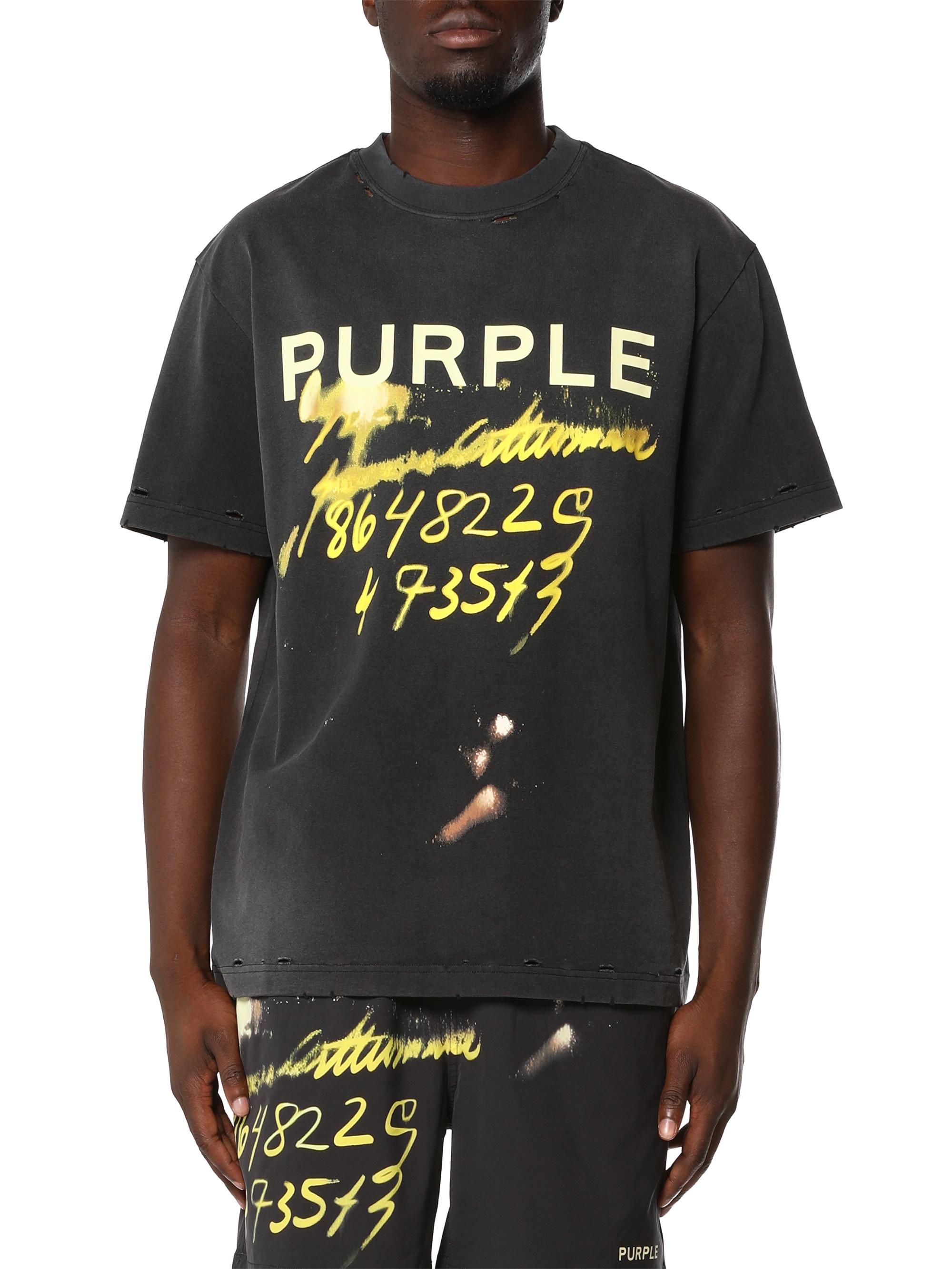 Purple Brand Men's Logo Abstract-Print Distressed Cotton T-Shirt - Black