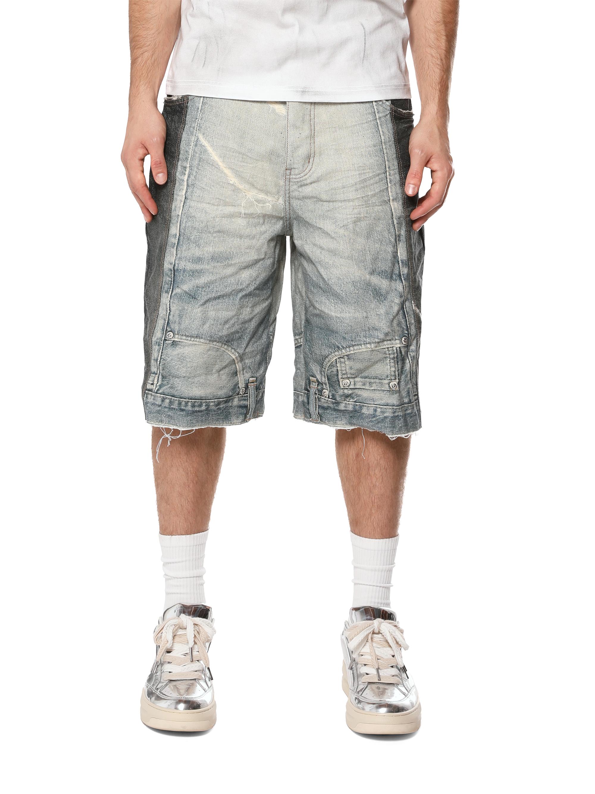 Purple Brand Men's Upside Down Distressed Hem Denim Shorts - All Over Print