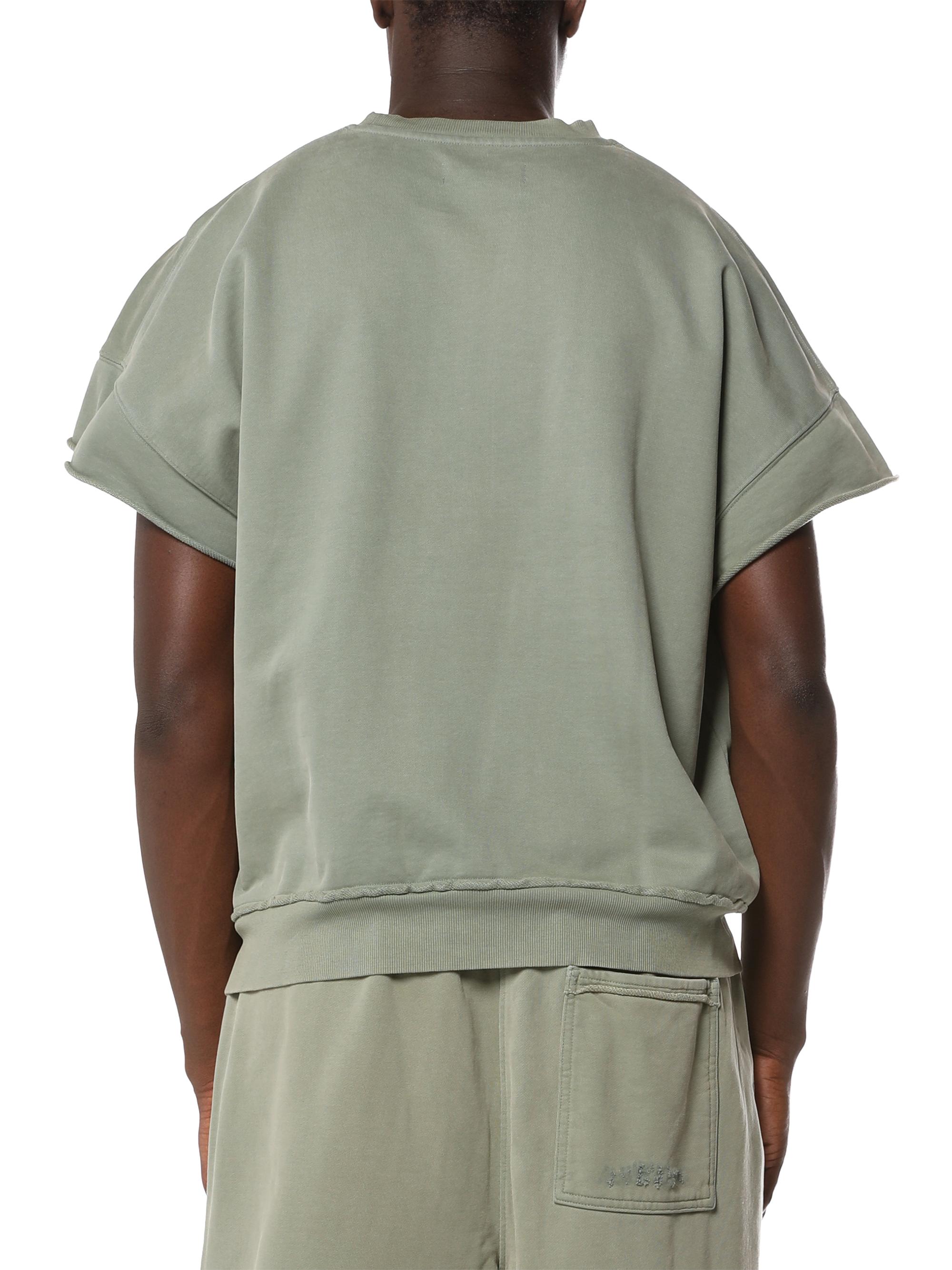 Purple Brand Men's Logo Distressed Fleece Cutoff-Sleeve Sweater - Green | Thumbnail 2
