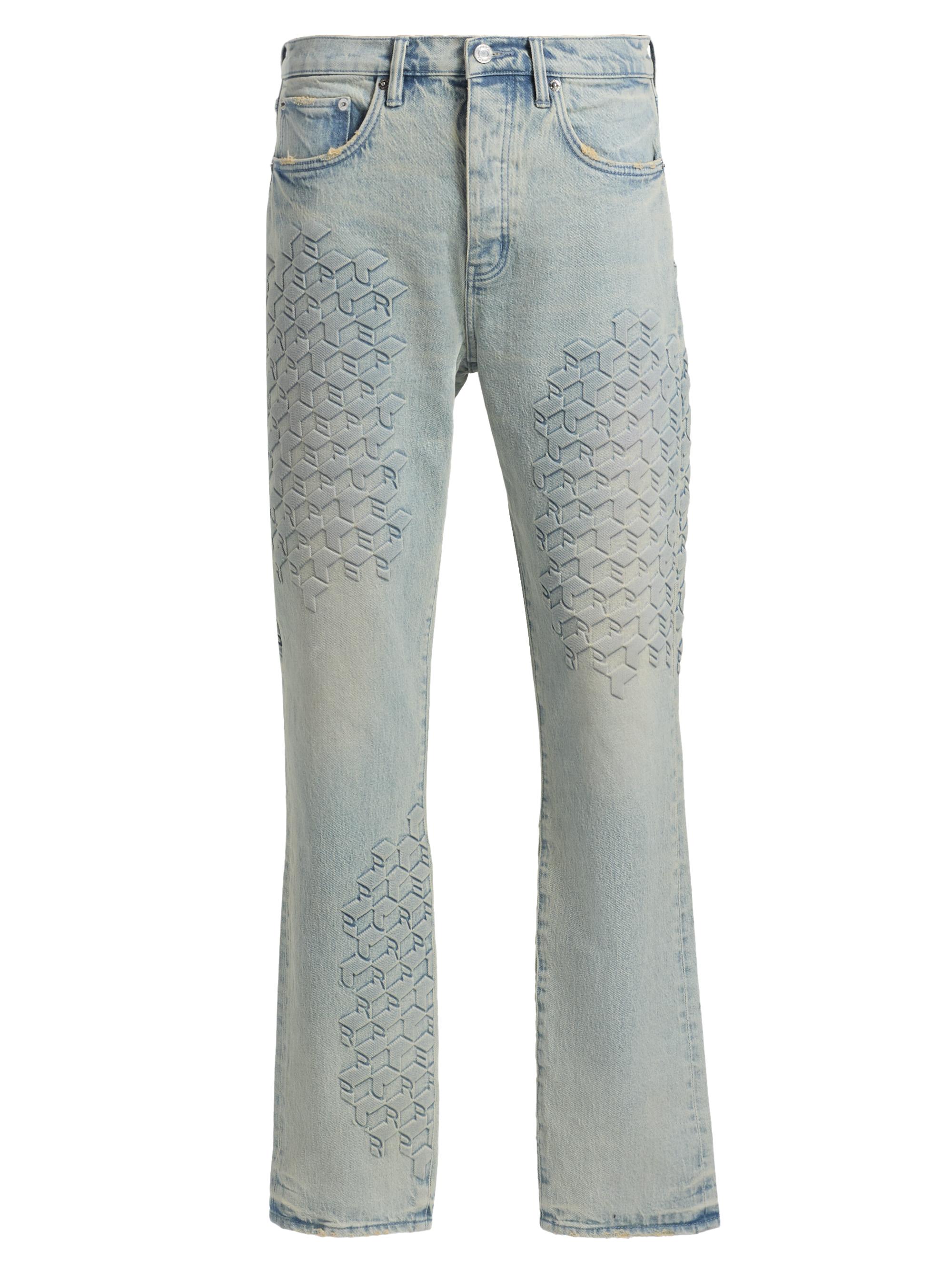 Purple Brand Men's Monogram Embossed Slim Straight Jeans - Light Indigo