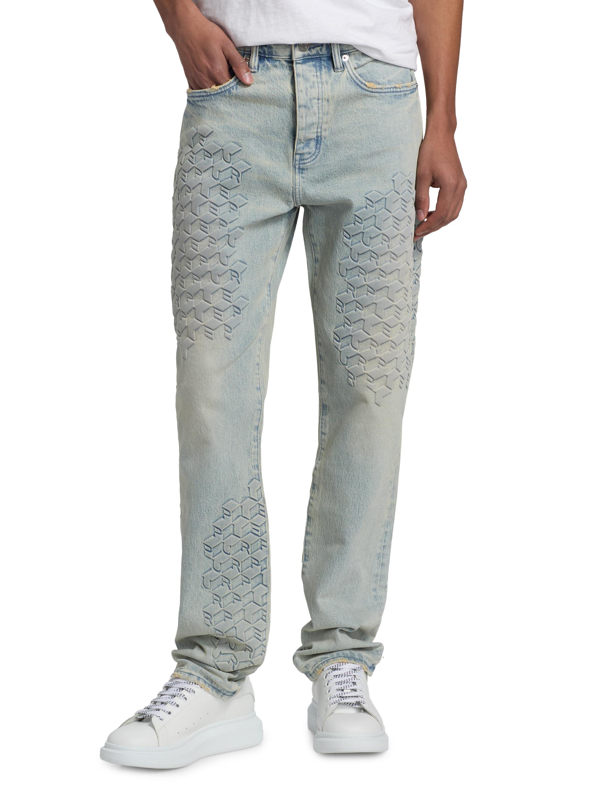 Purple Brand Men's Monogram Embossed Slim Straight Jeans - Light Indigo | Thumbnail 3