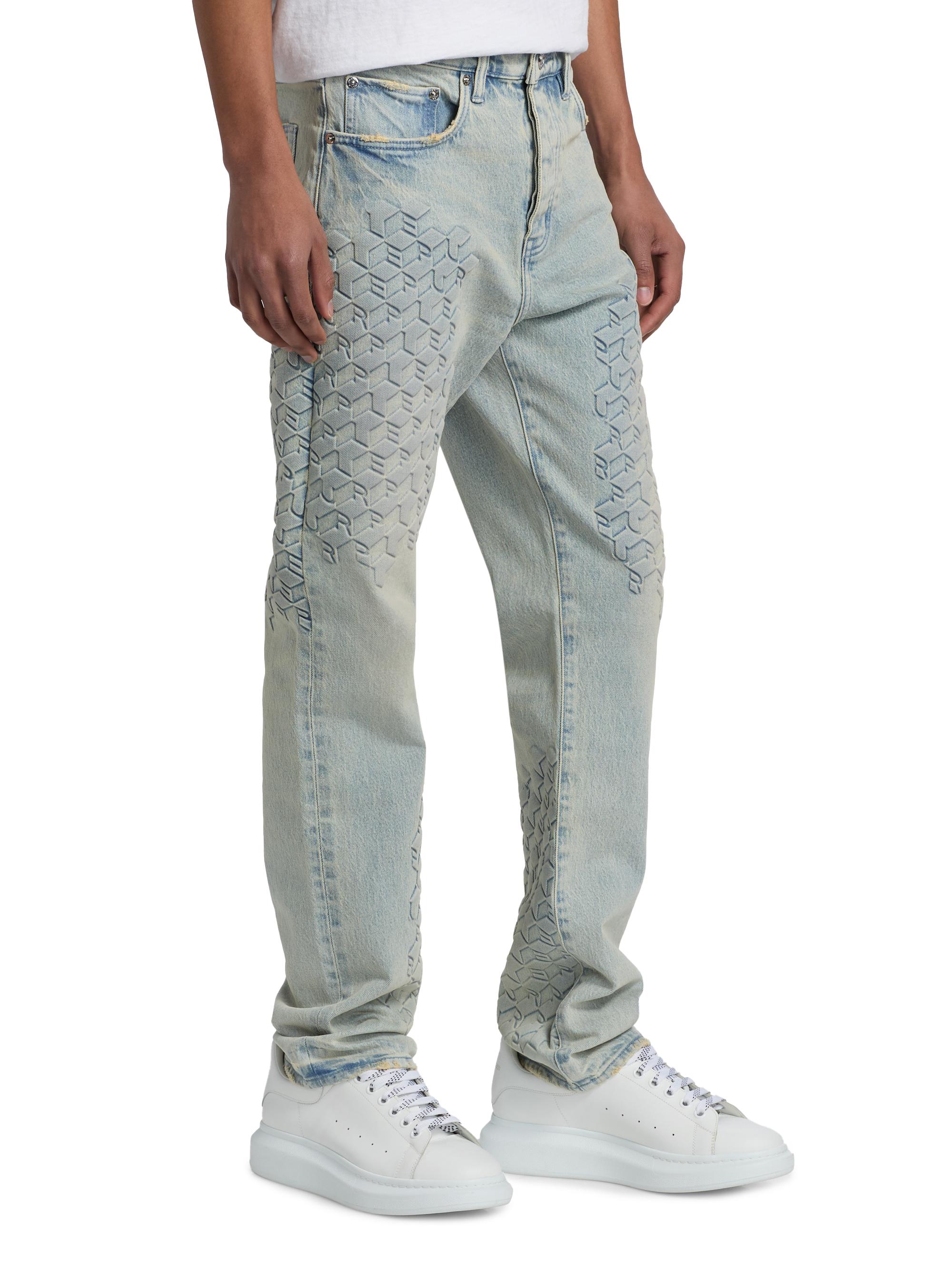 Purple Brand Men's Monogram Embossed Slim Straight Jeans - Light Indigo | Thumbnail 4