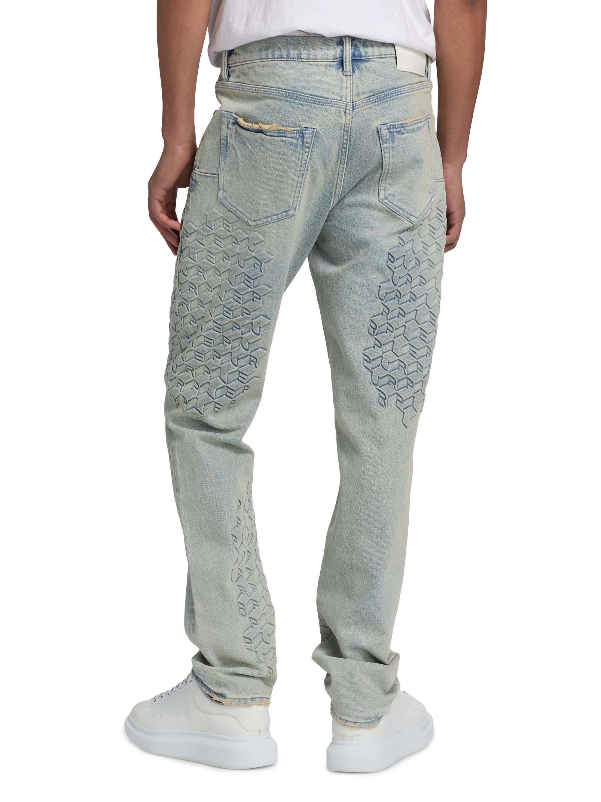 Purple Brand Men's Monogram Embossed Slim Straight Jeans - Light Indigo | Thumbnail 5