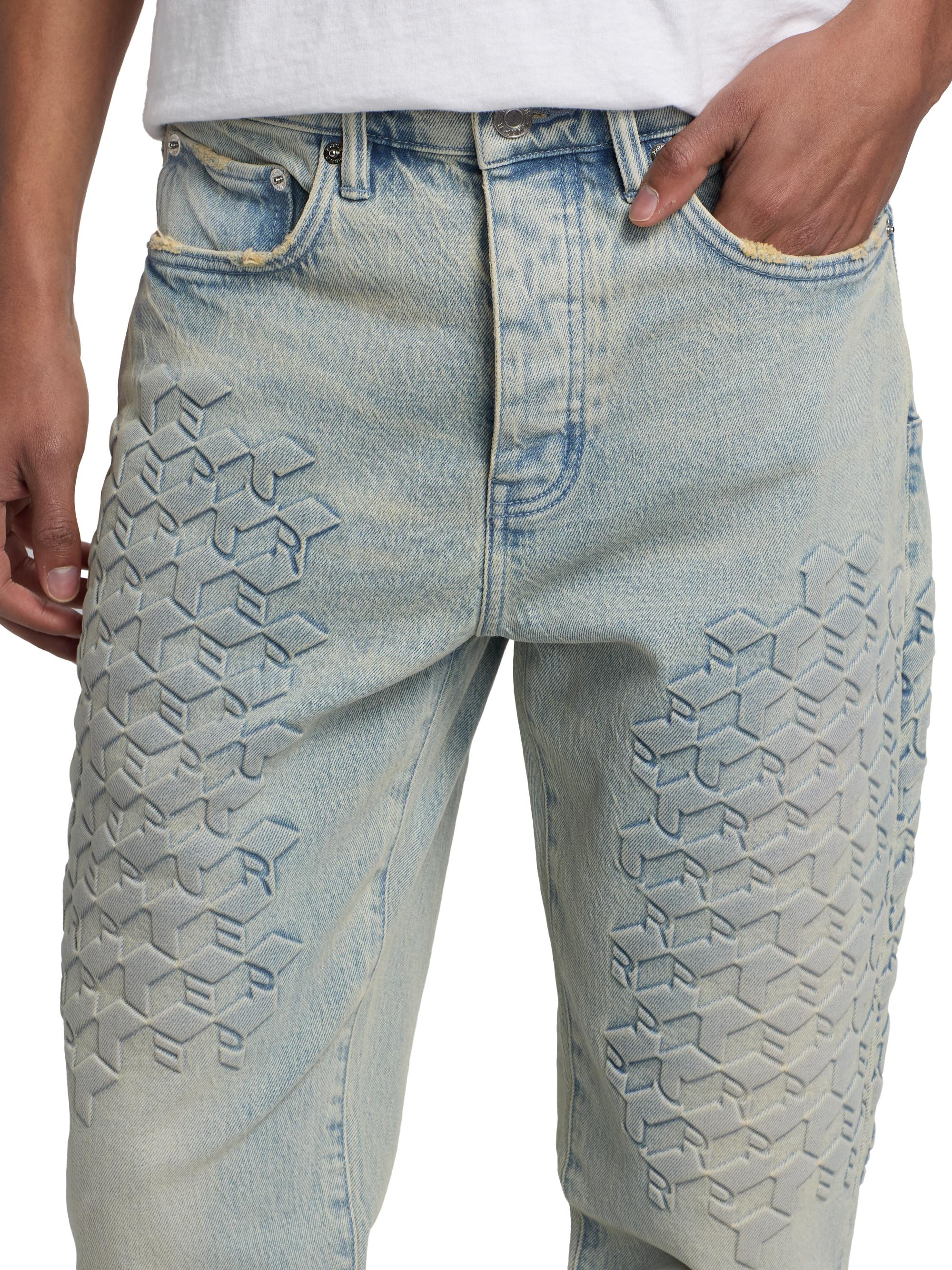 Purple Brand Men's Monogram Embossed Slim Straight Jeans - Light Indigo | Thumbnail 6