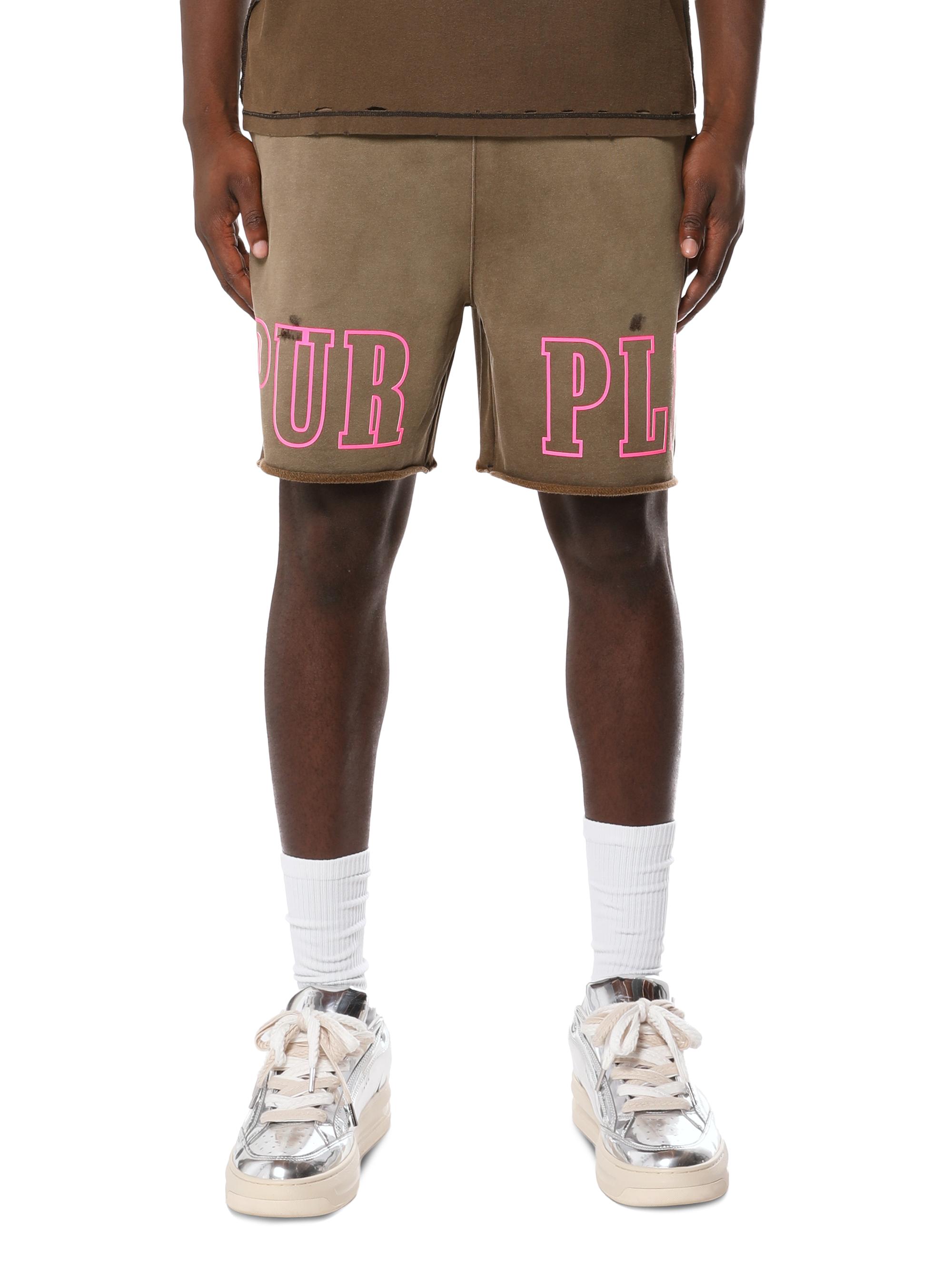 Purple Brand Men's Logo Fleece Raw-Edge Shorts - Black