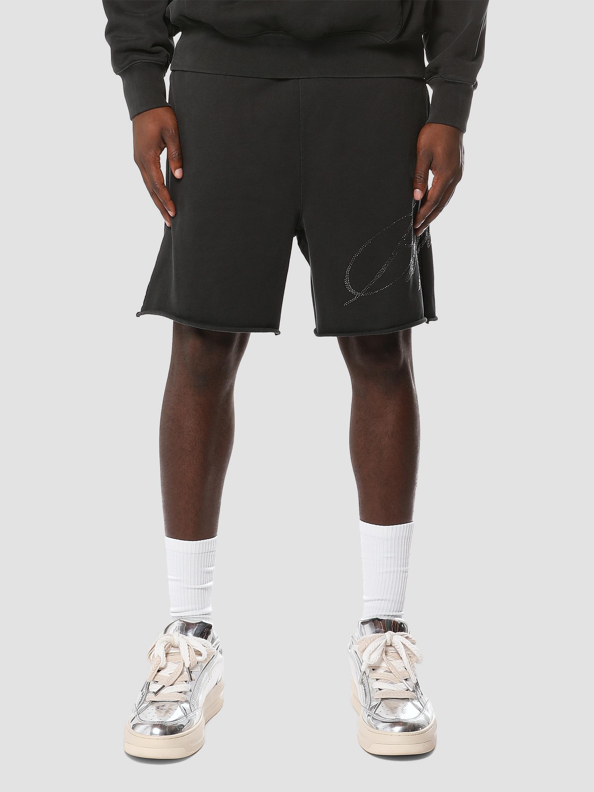 Purple Brand Men's Logo Fleece Raw-Edge Shorts - Black