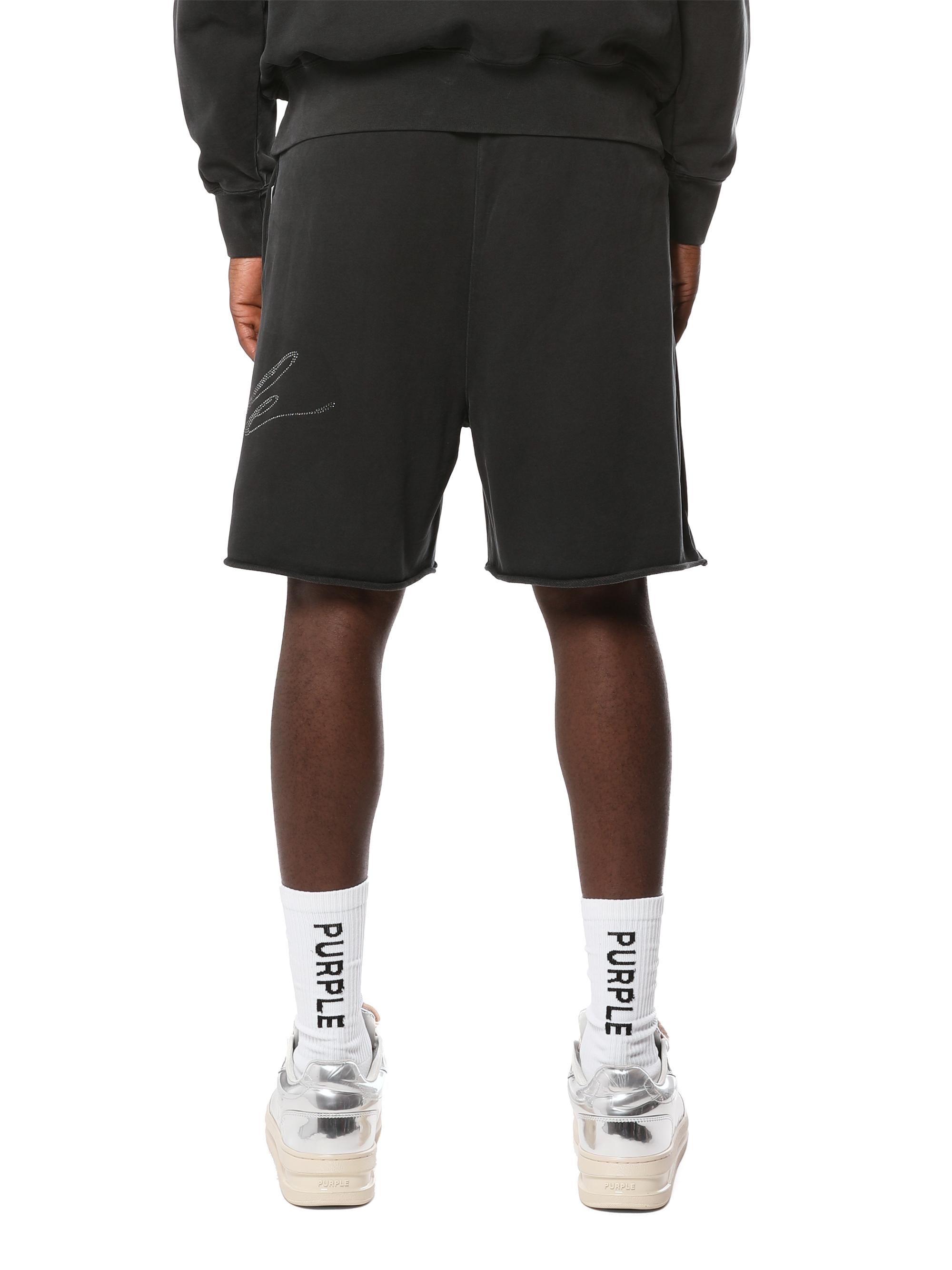 Purple Brand Men's Logo Fleece Raw-Edge Shorts - Black | Thumbnail 2