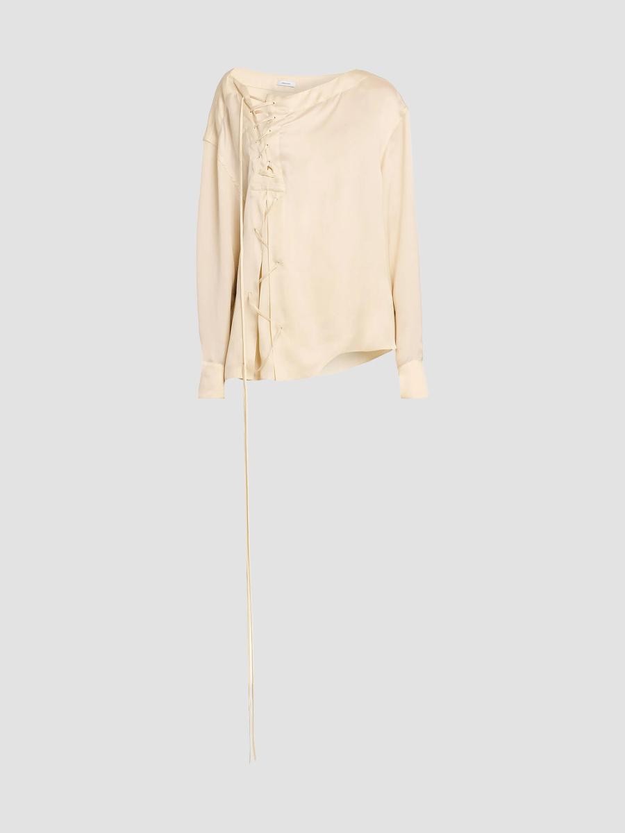 Ferragamo Women's Satin Lace-up Blouse In Parchment