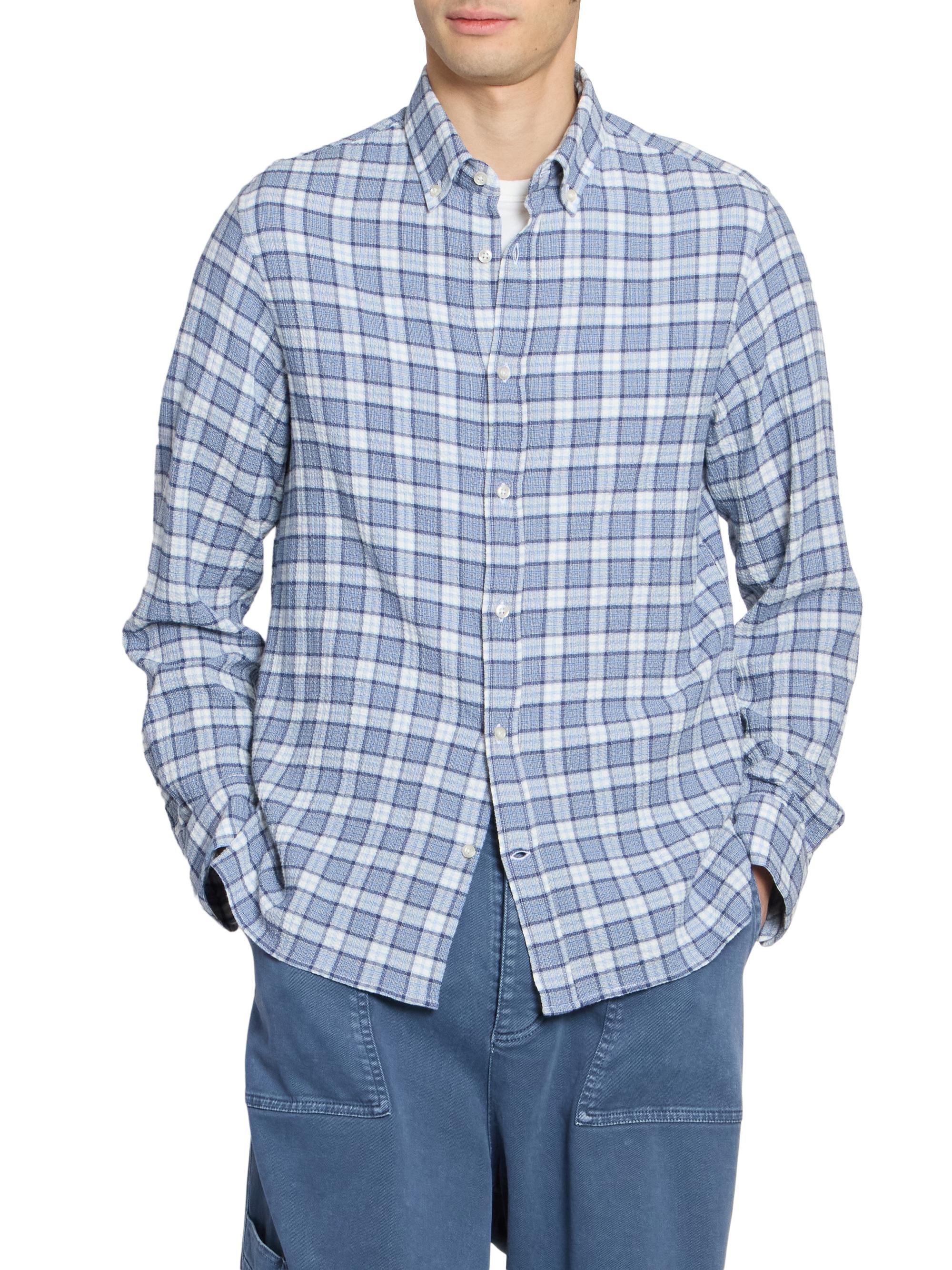 Officine Générale Men's Arsene Waffled Cotton Check Shirt - White Blue Navy | Thumbnail 3