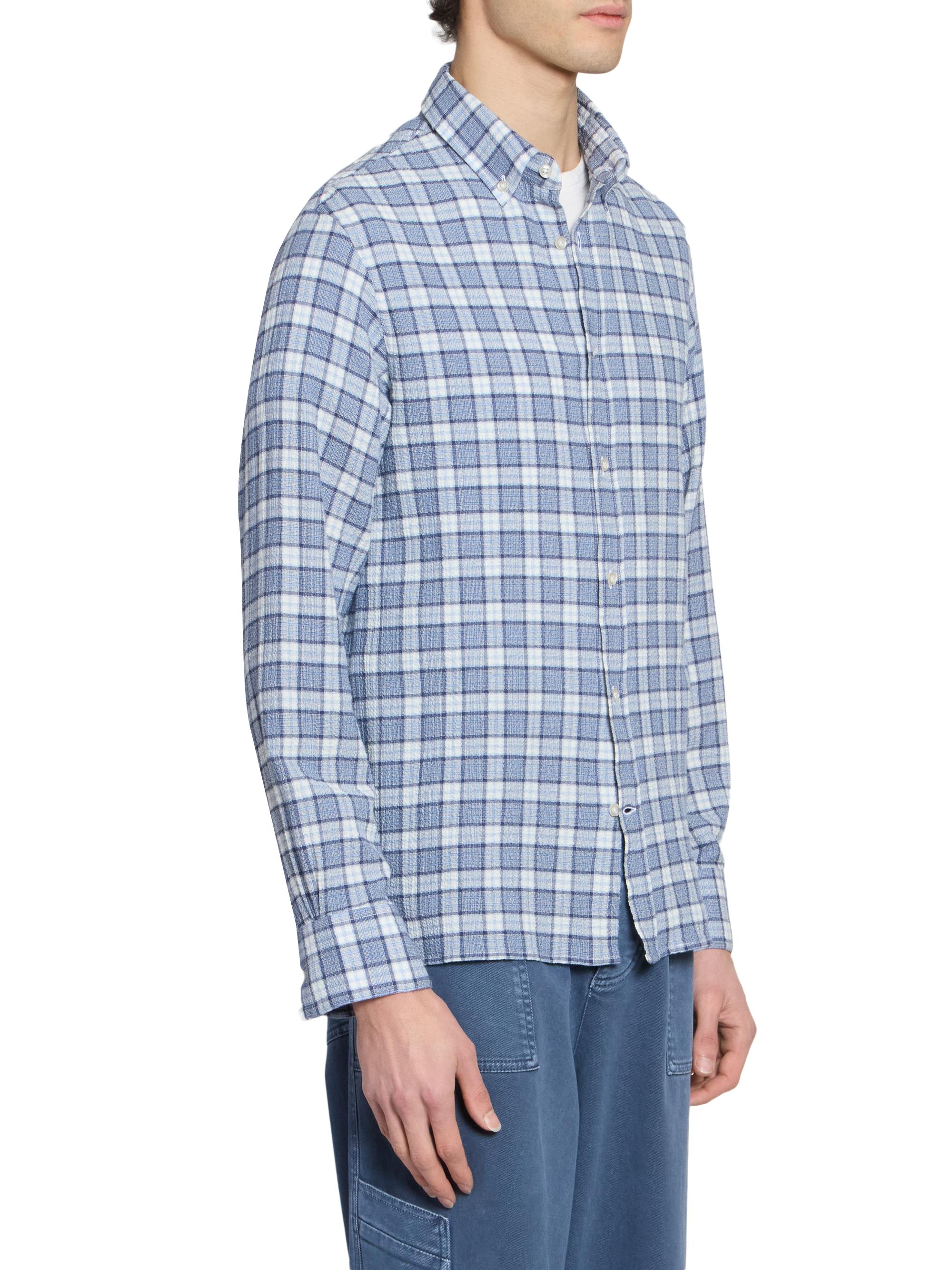 Officine Générale Men's Arsene Waffled Cotton Check Shirt - White Blue Navy | Thumbnail 4