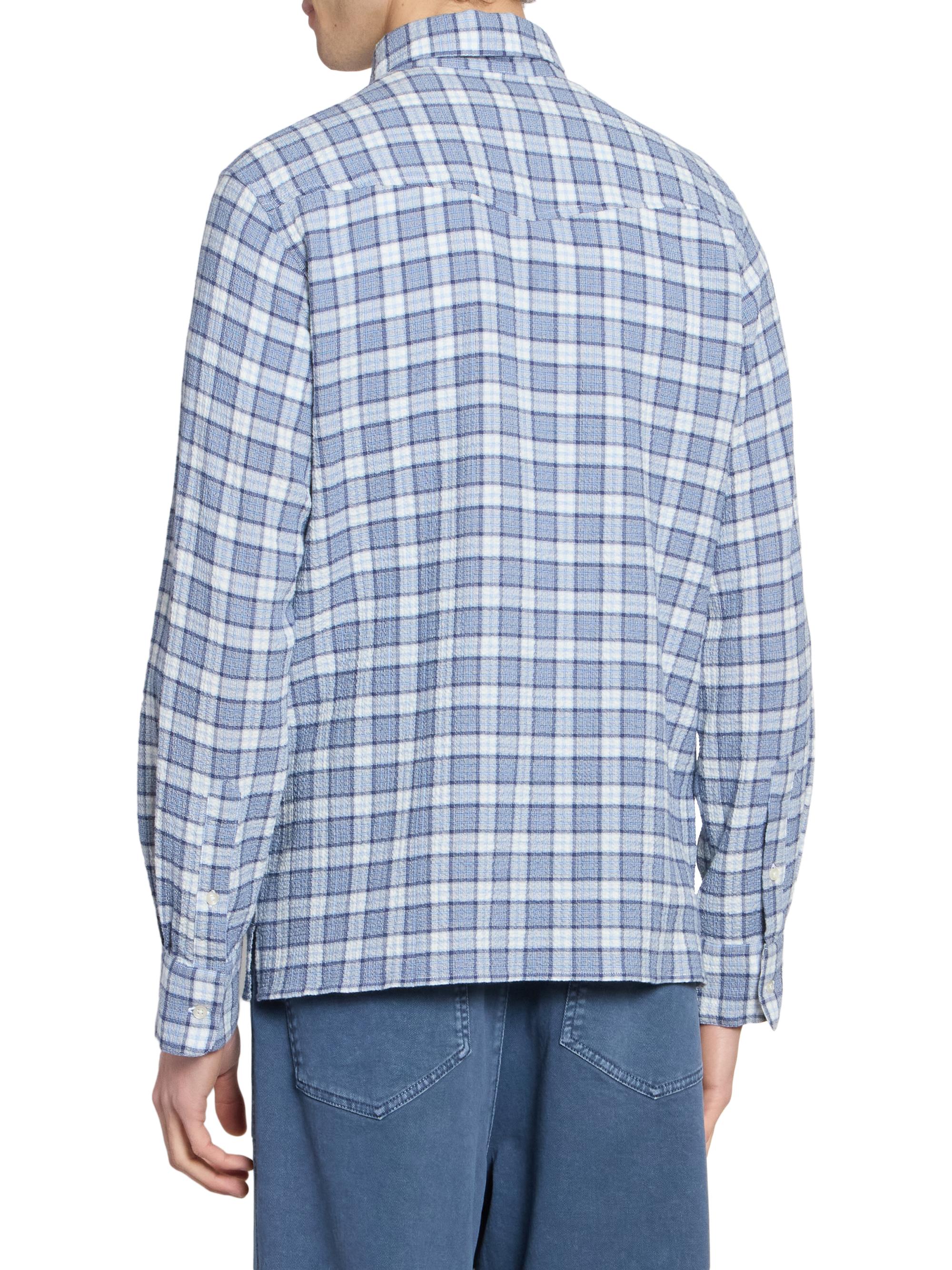 Officine Générale Men's Arsene Waffled Cotton Check Shirt - White Blue Navy | Thumbnail 5