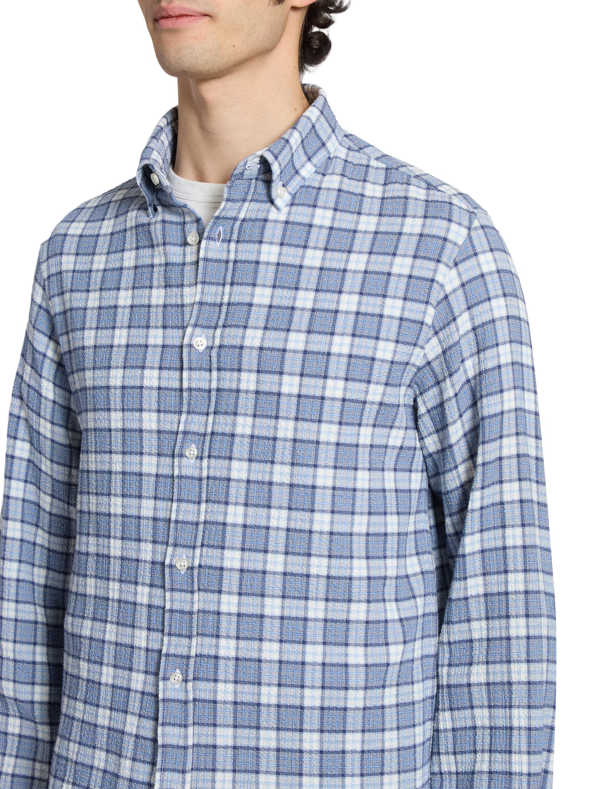 Officine Générale Men's Arsene Waffled Cotton Check Shirt - White Blue Navy | Thumbnail 6