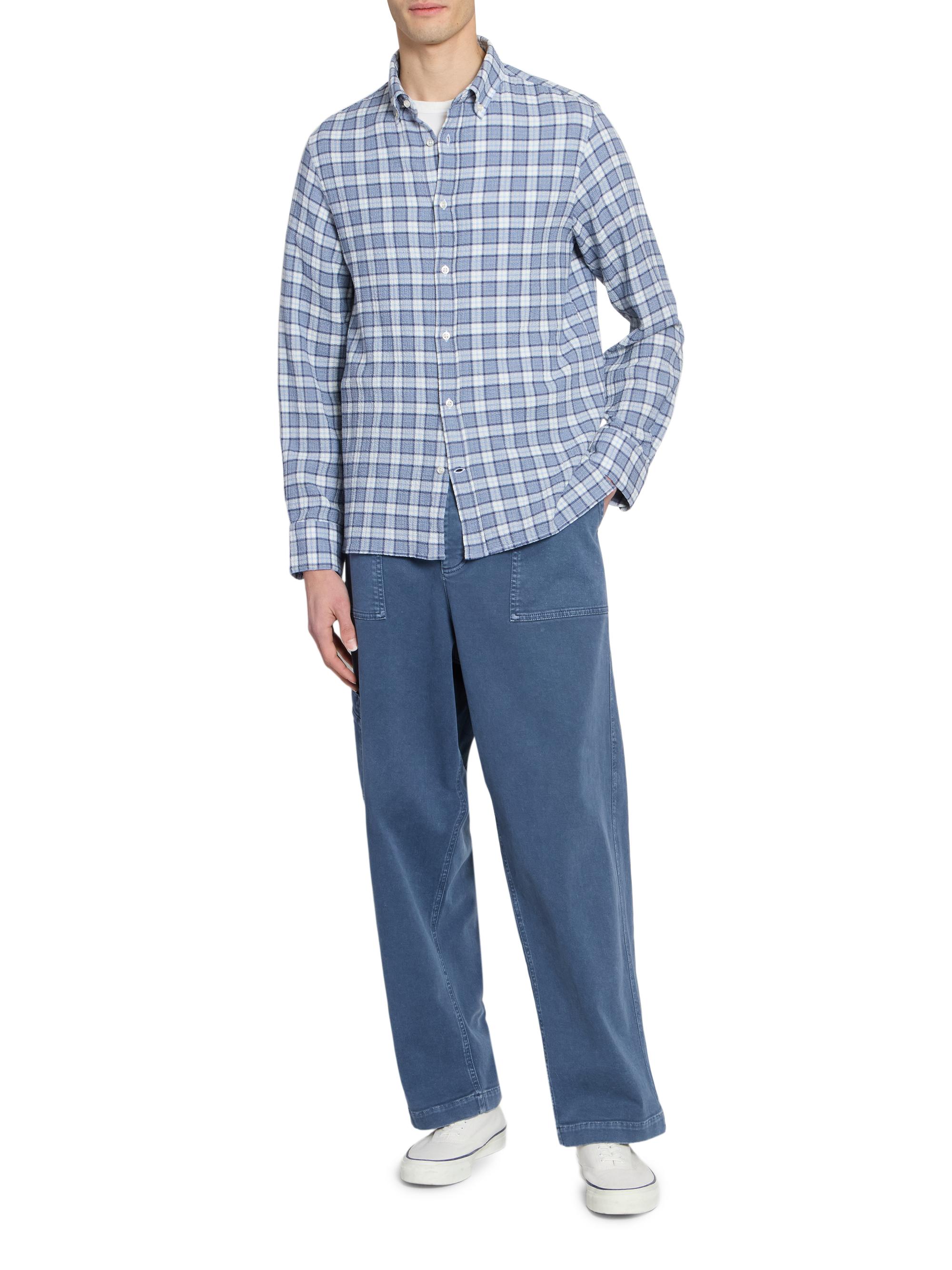 Officine Générale Men's Arsene Waffled Cotton Check Shirt - White Blue Navy | Thumbnail 2