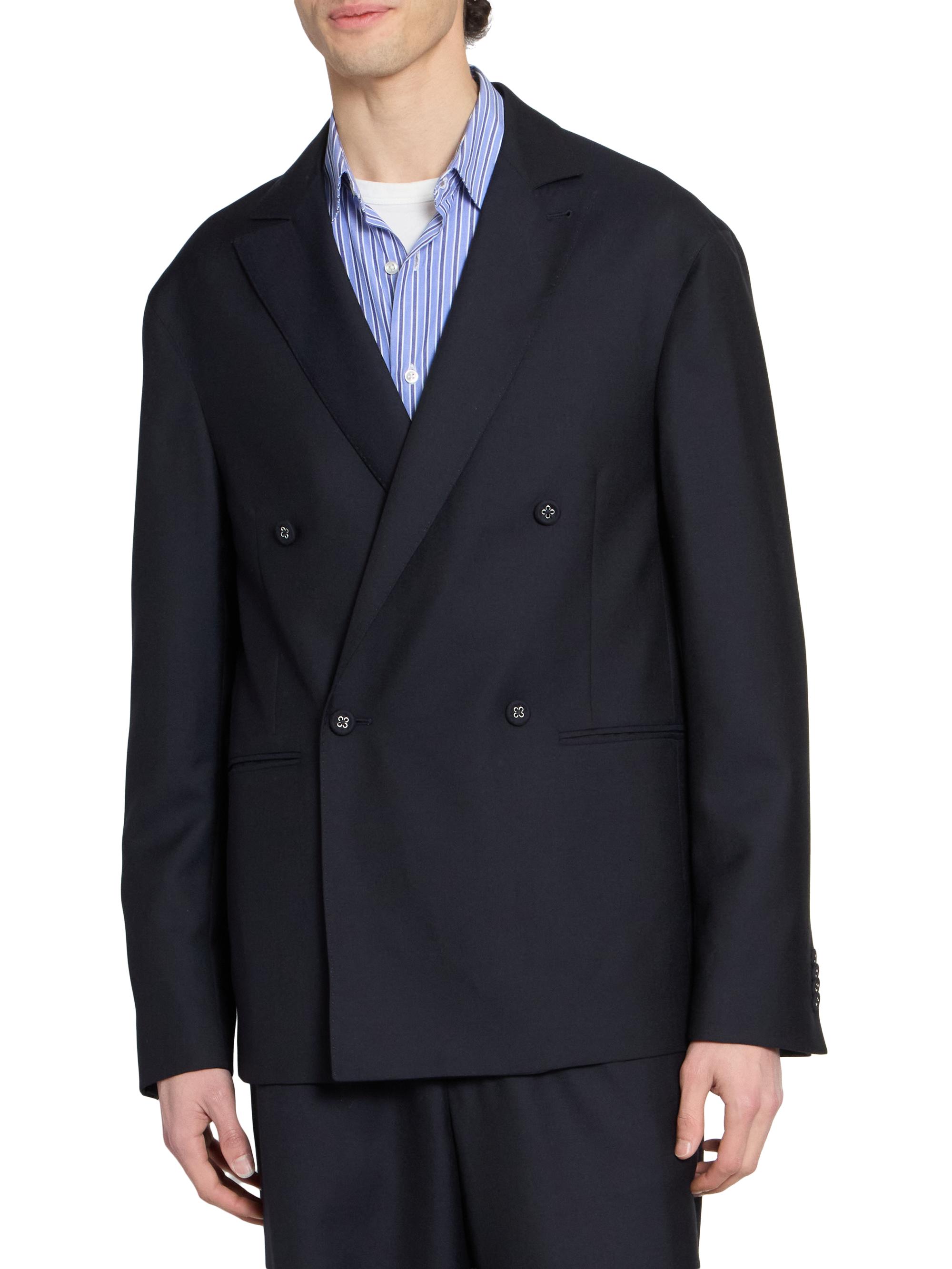 Officine Générale Men's Merrick Wool-Cashmere-Silk Double-Breasted Blazer - Dark Navy | Thumbnail 3
