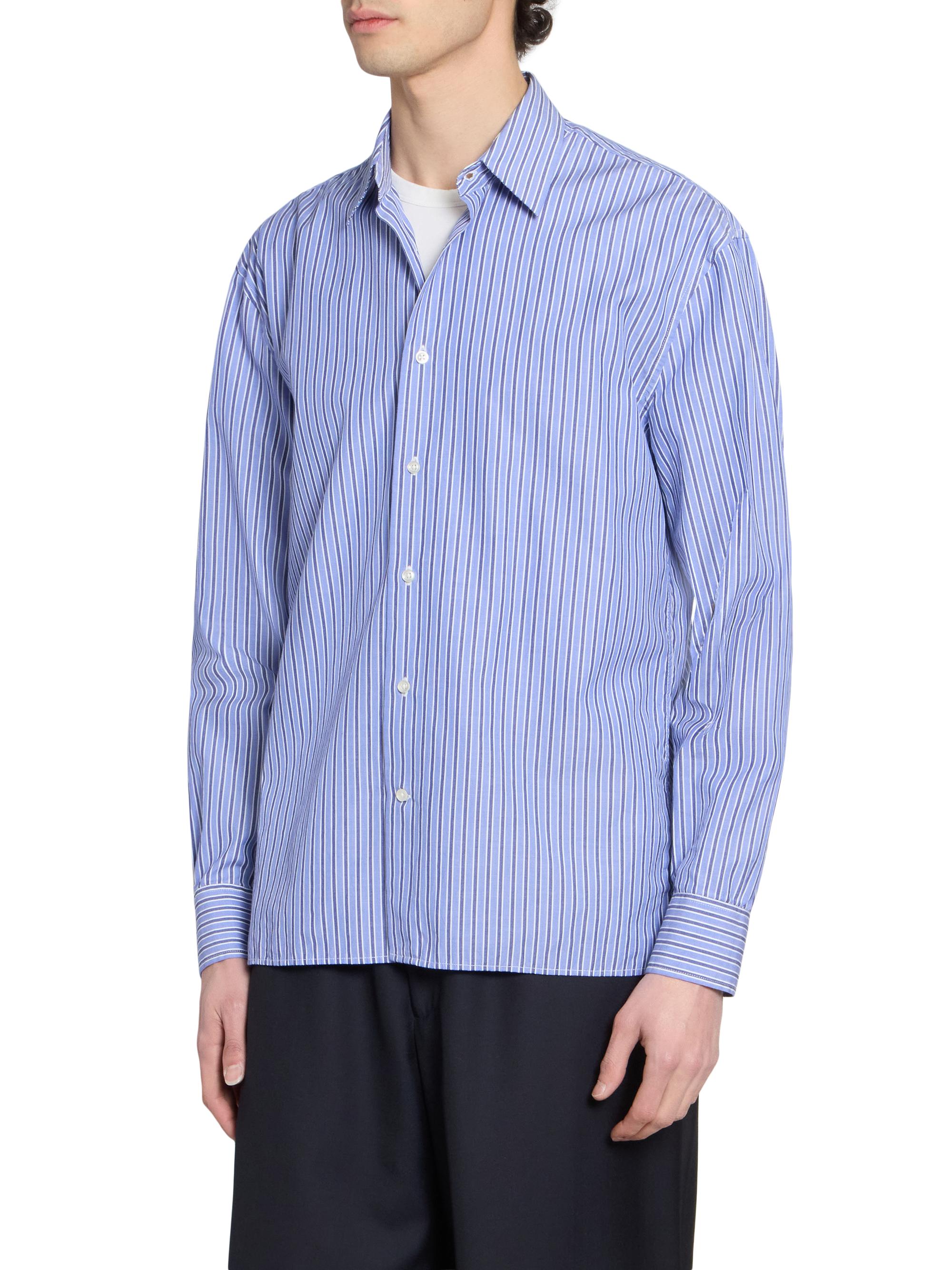 Officine Générale Men's Gad Striped Cotton Poplin Shirt - Blue Navy White | Thumbnail 4