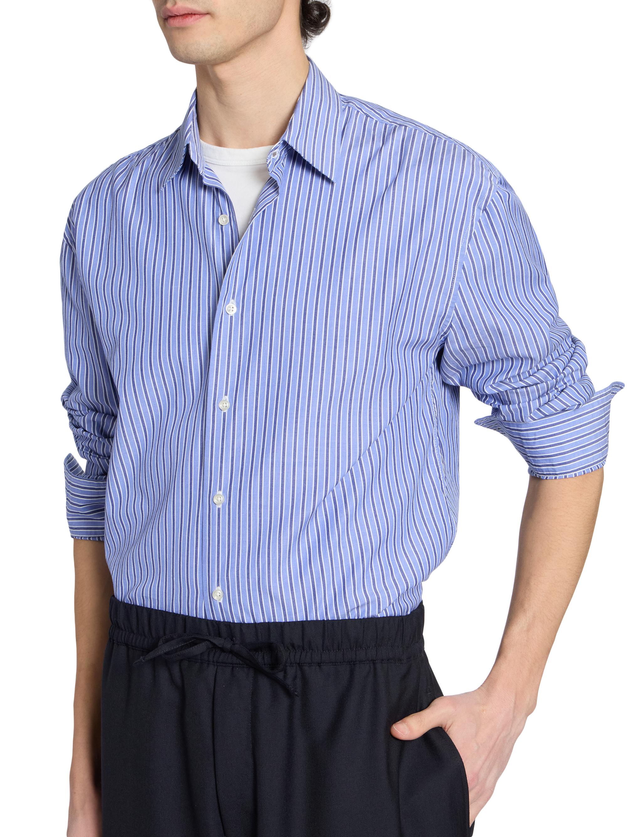 Officine Générale Men's Gad Striped Cotton Poplin Shirt - Blue Navy White | Thumbnail 6