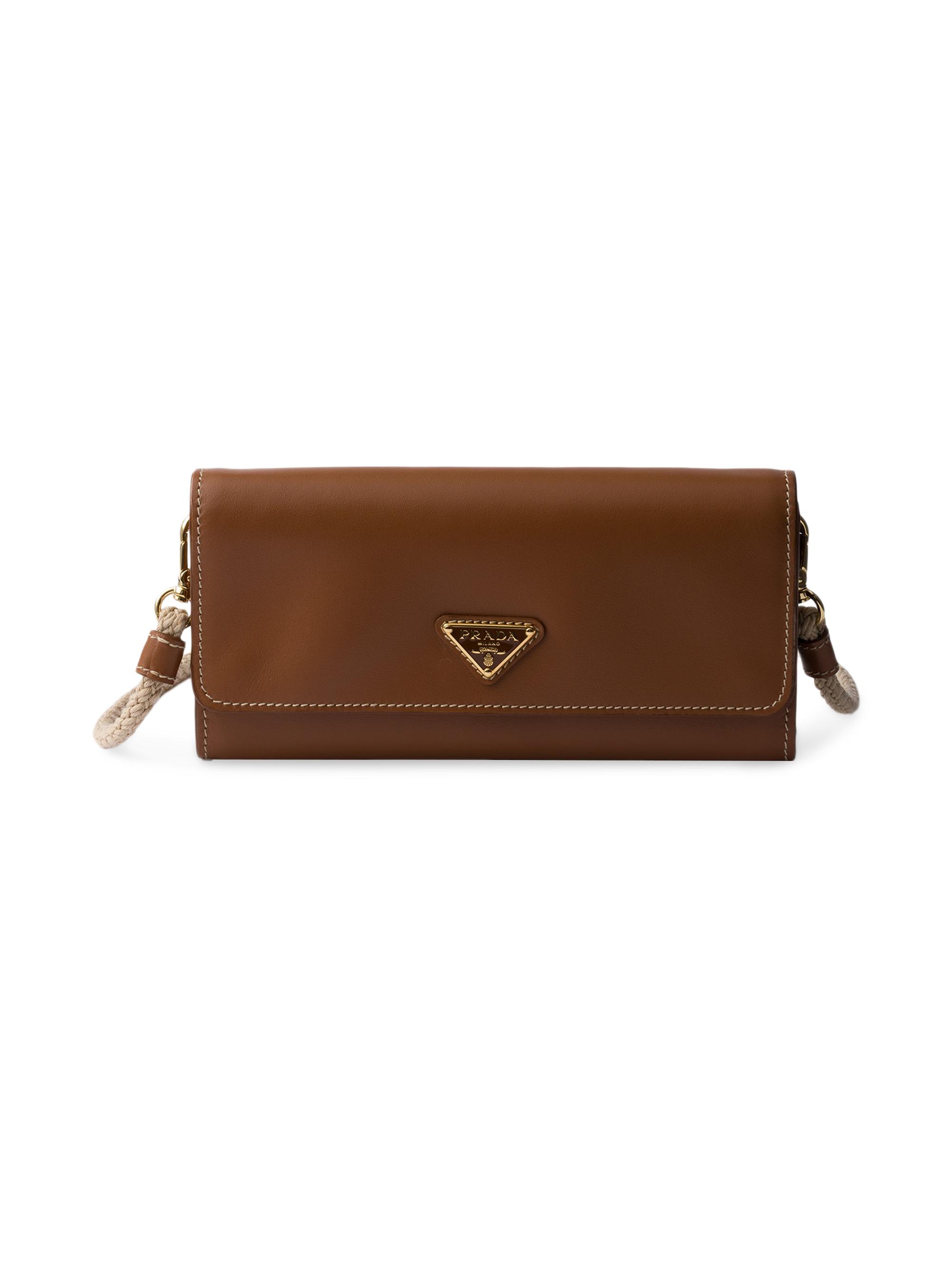 Prada Women's Leather Wallet with Shoulder Strap - Brown