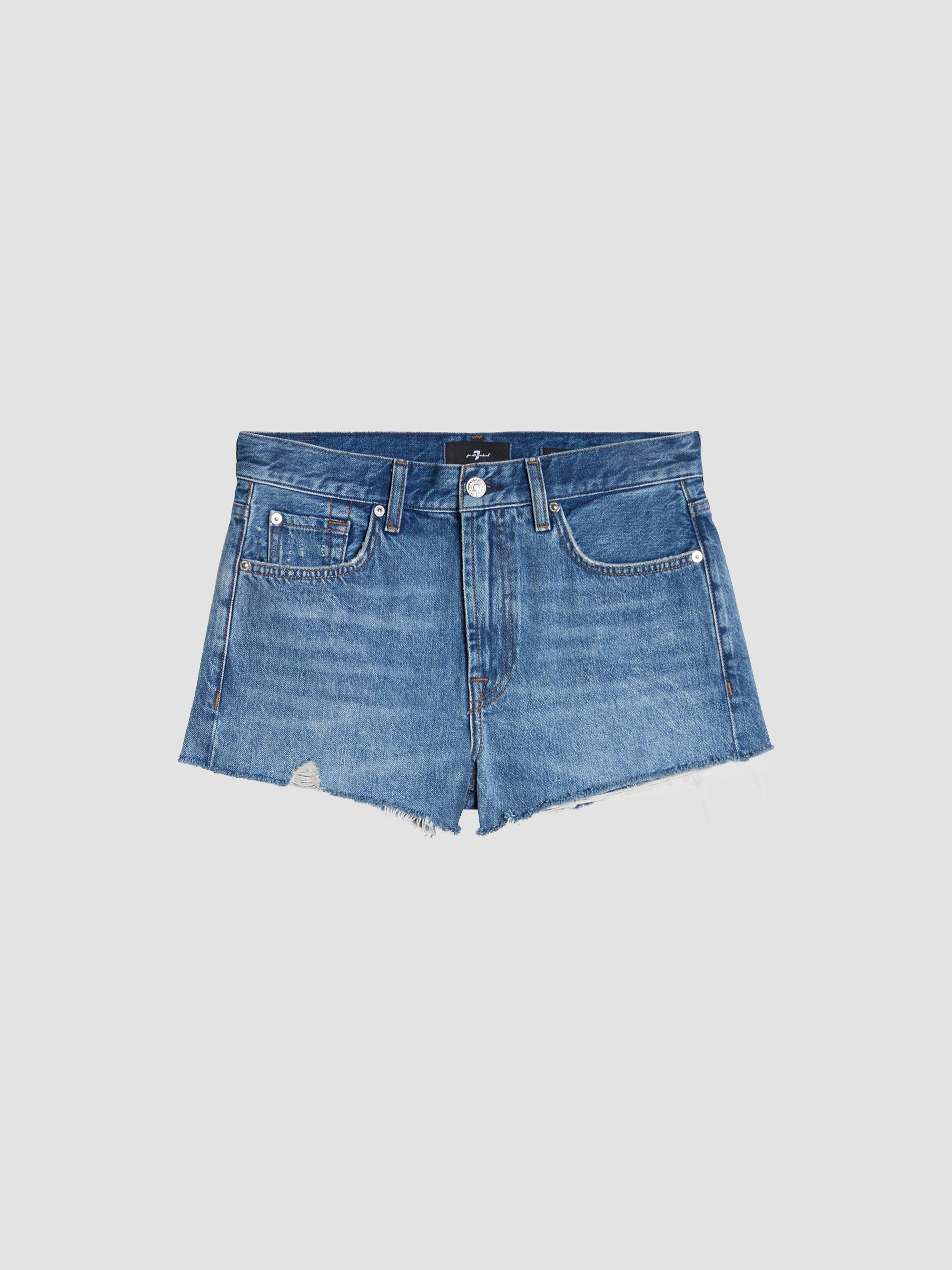 7 For All Mankind Women's June Frayed Hem Denim Shorts - Roundup