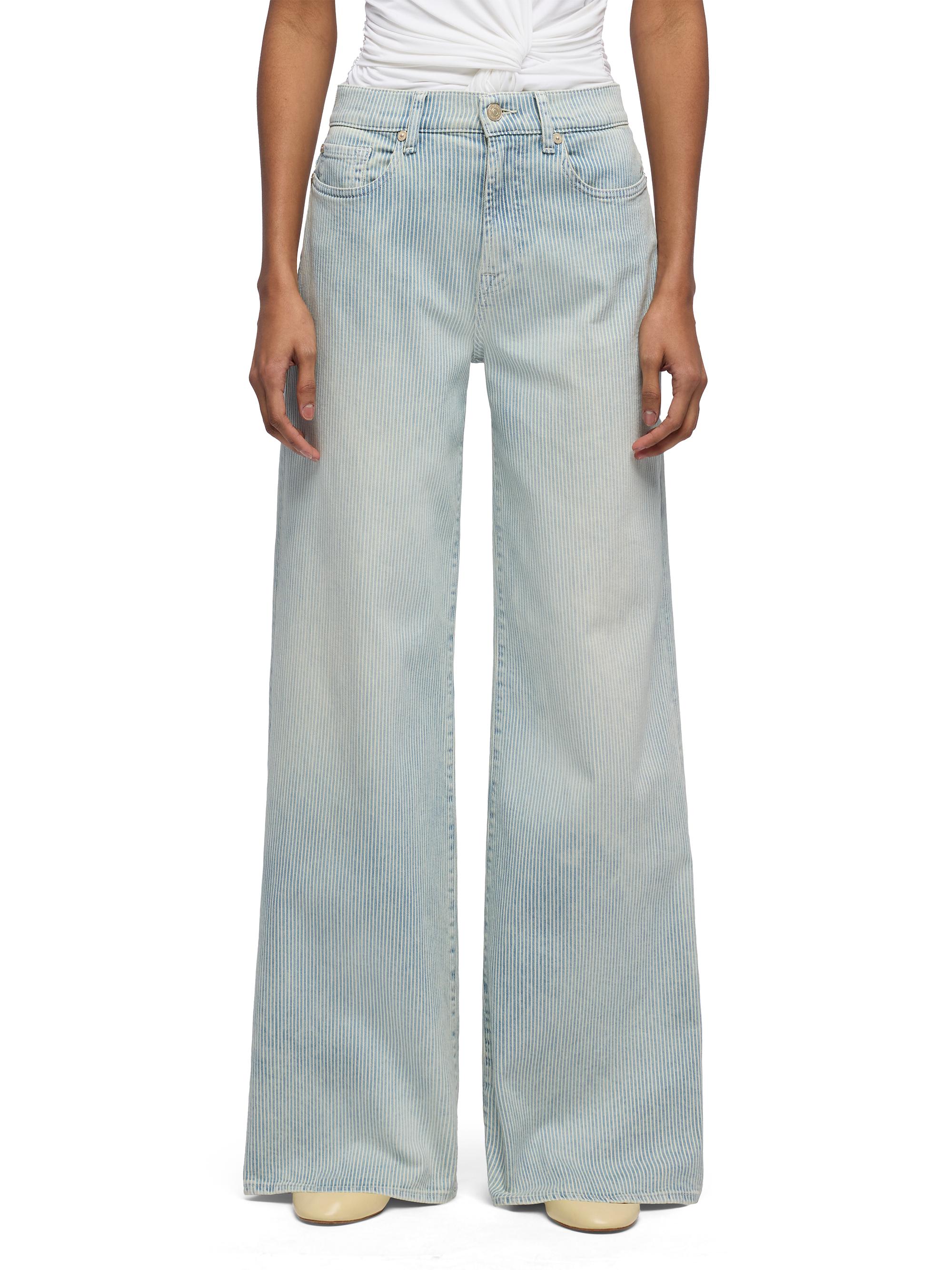 7 For All Mankind Women's Lotta Pinstripe Mid-Rise Wide-Leg Jeans - Stripes | Thumbnail 3