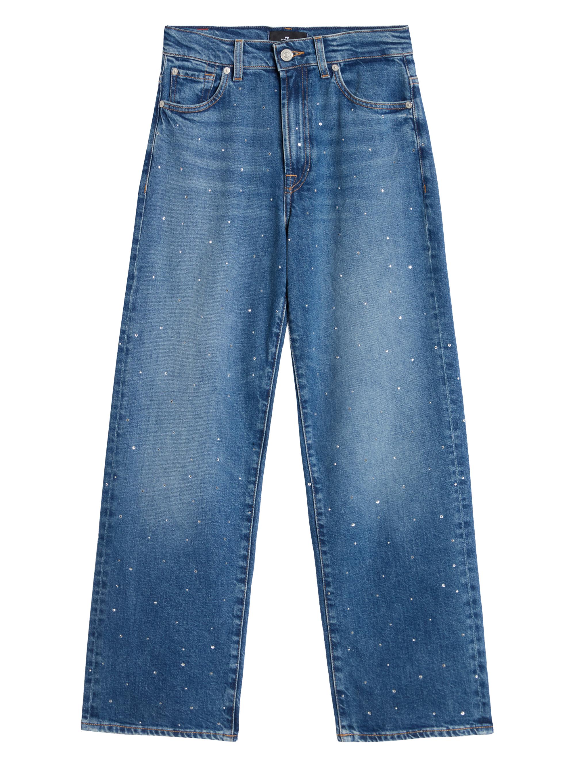 7 For All Mankind Women's Stovepipe Embellished Wide-Leg Jeans - Blue Shine