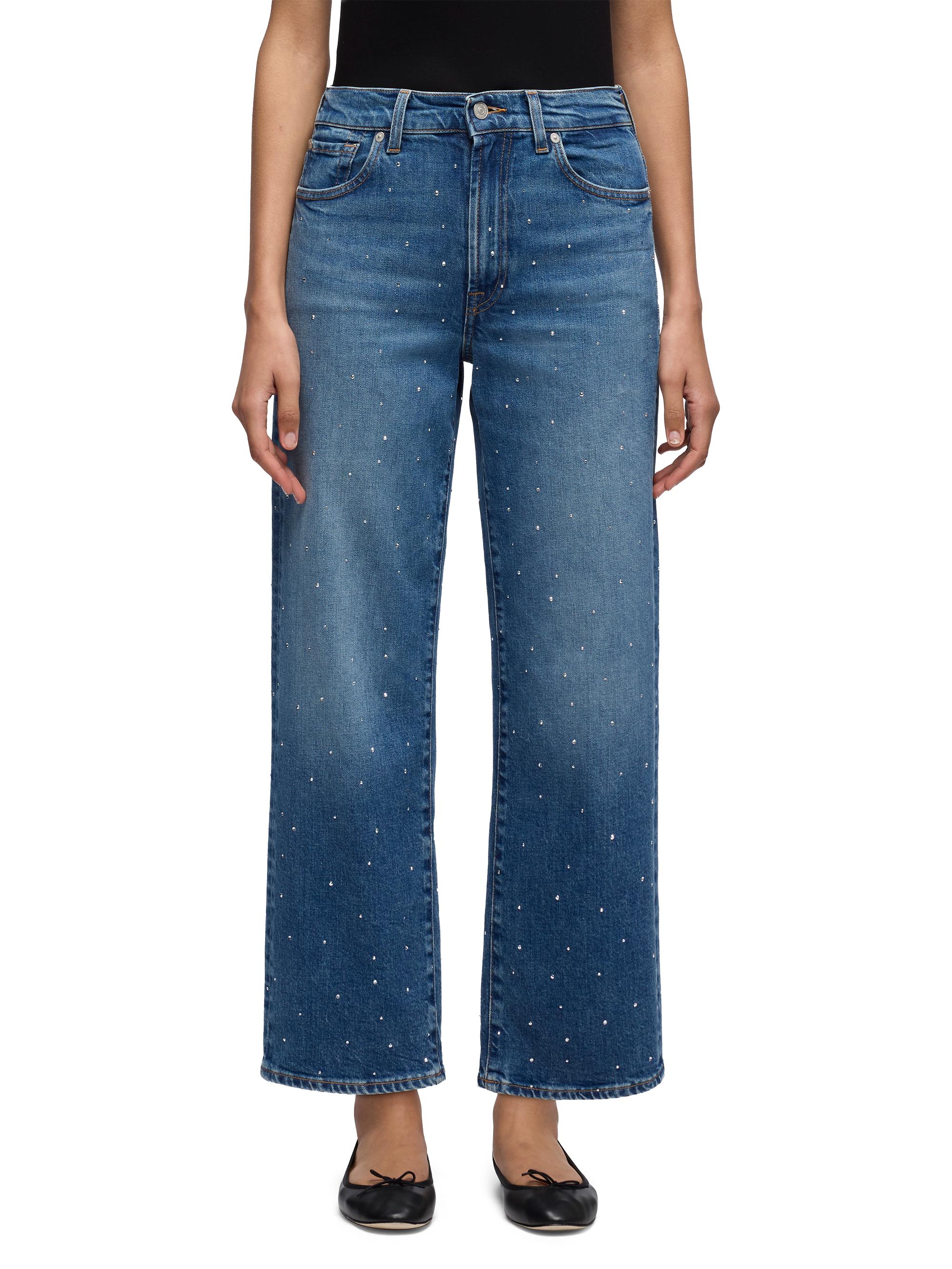 7 For All Mankind Women's Stovepipe Embellished Wide-Leg Jeans - Blue Shine | Thumbnail 3