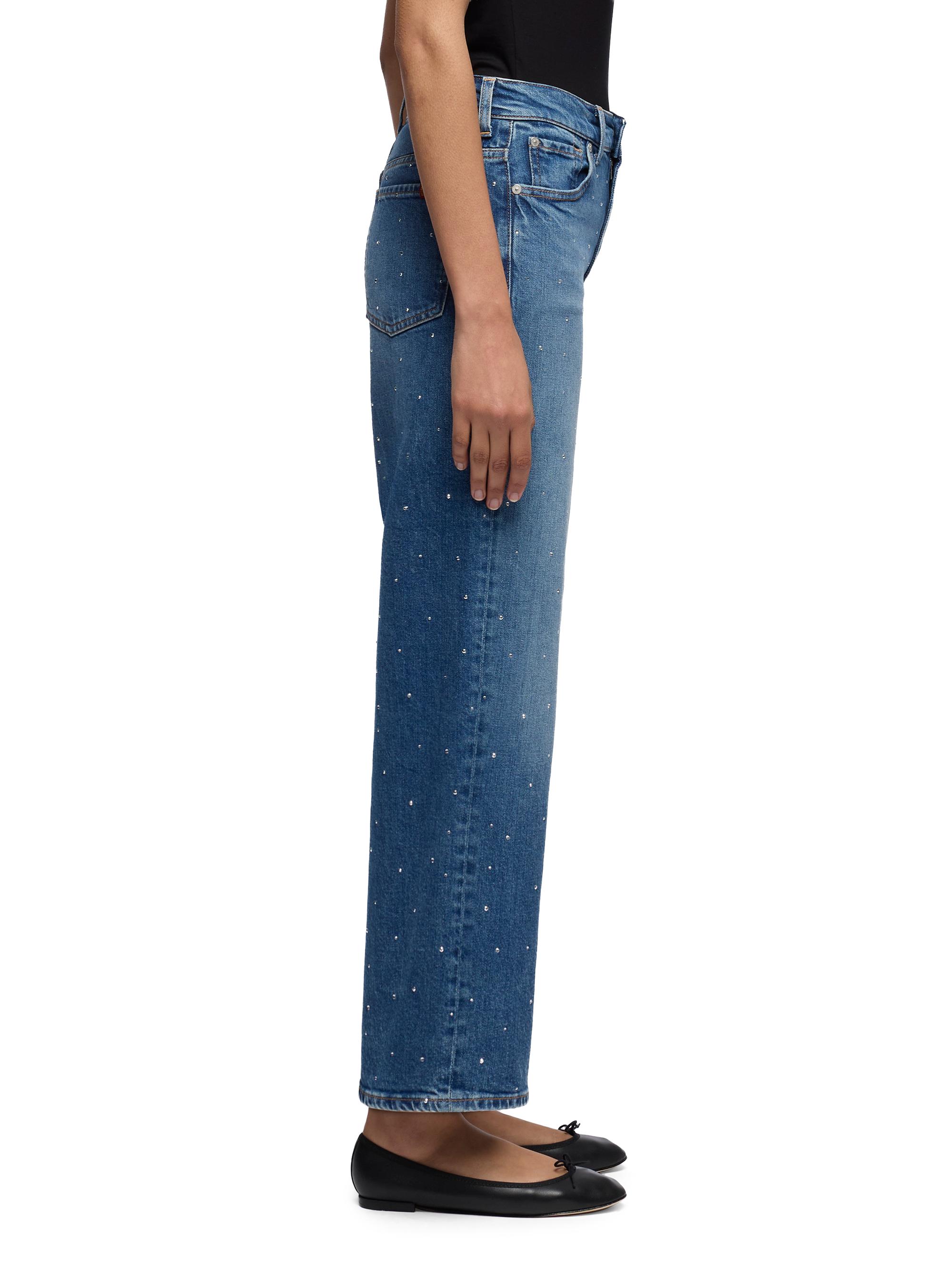 7 For All Mankind Women's Stovepipe Embellished Wide-Leg Jeans - Blue Shine | Thumbnail 4