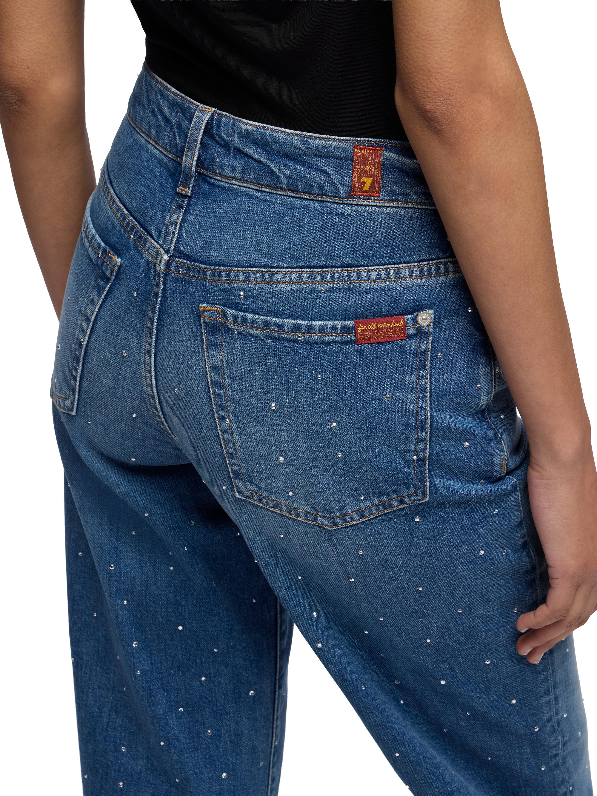 7 For All Mankind Women's Stovepipe Embellished Wide-Leg Jeans - Blue Shine | Thumbnail 6