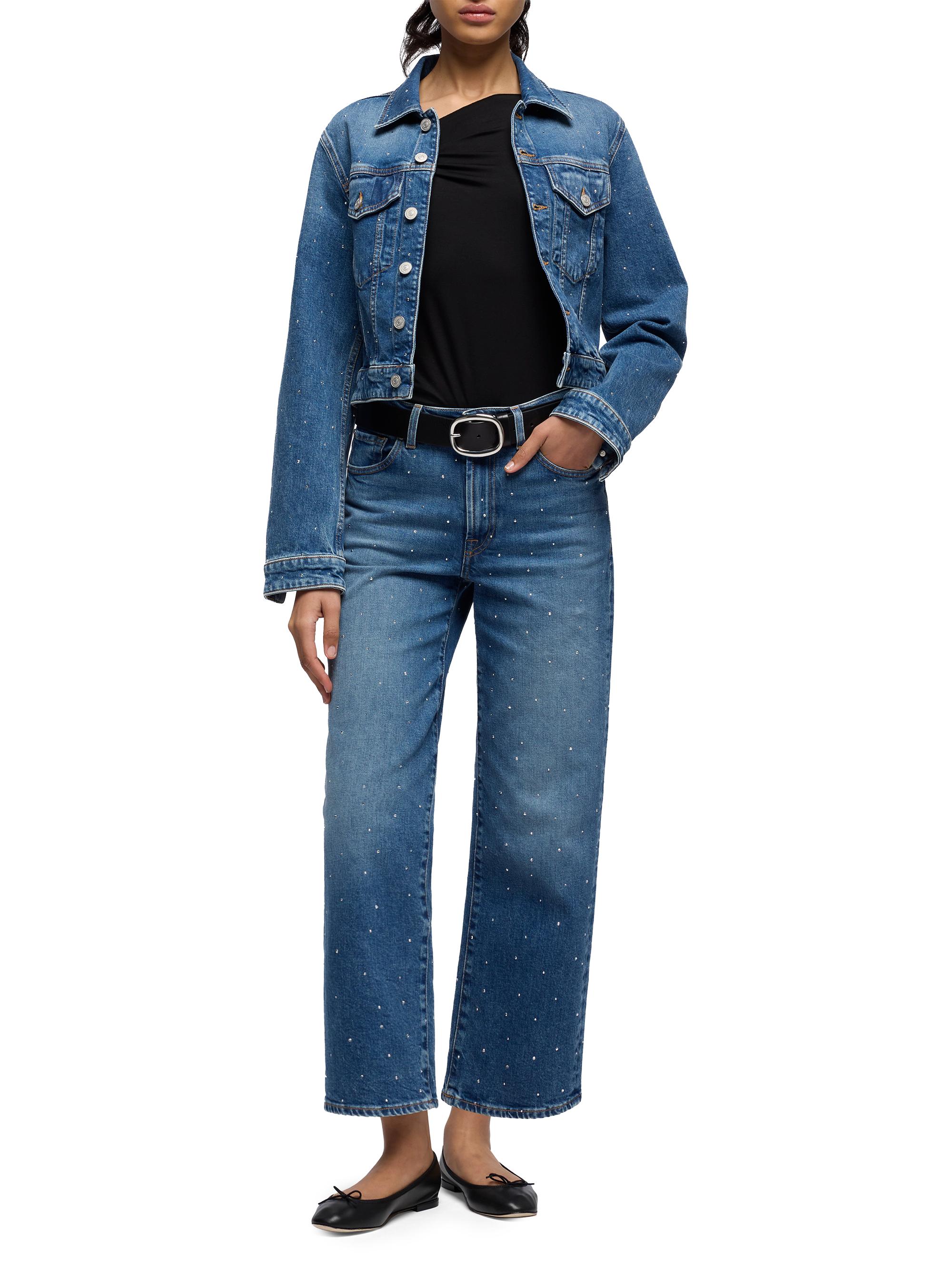 7 For All Mankind Women's Stovepipe Embellished Wide-Leg Jeans - Blue Shine | Thumbnail 2