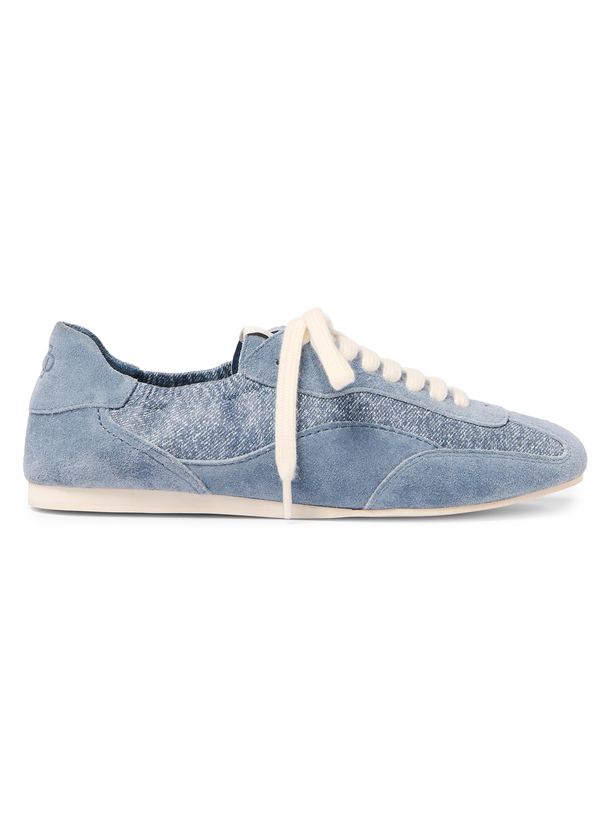 SIMKHAI Women's Georgie Denim & Suede Low-Top Sneakers - Denim | Thumbnail 4