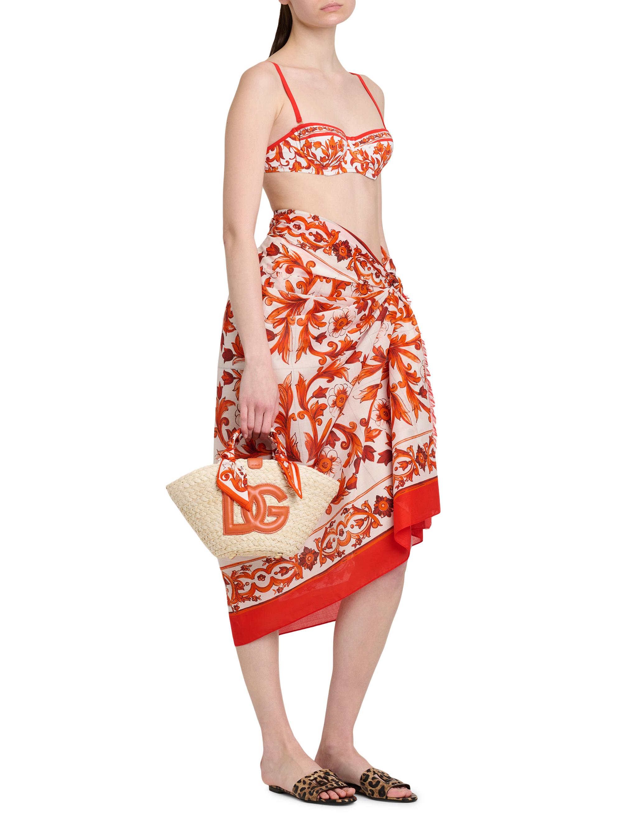 Dolce&Gabbana Majolica Arancio-Print Straw Bucket Bag | Saks Fifth