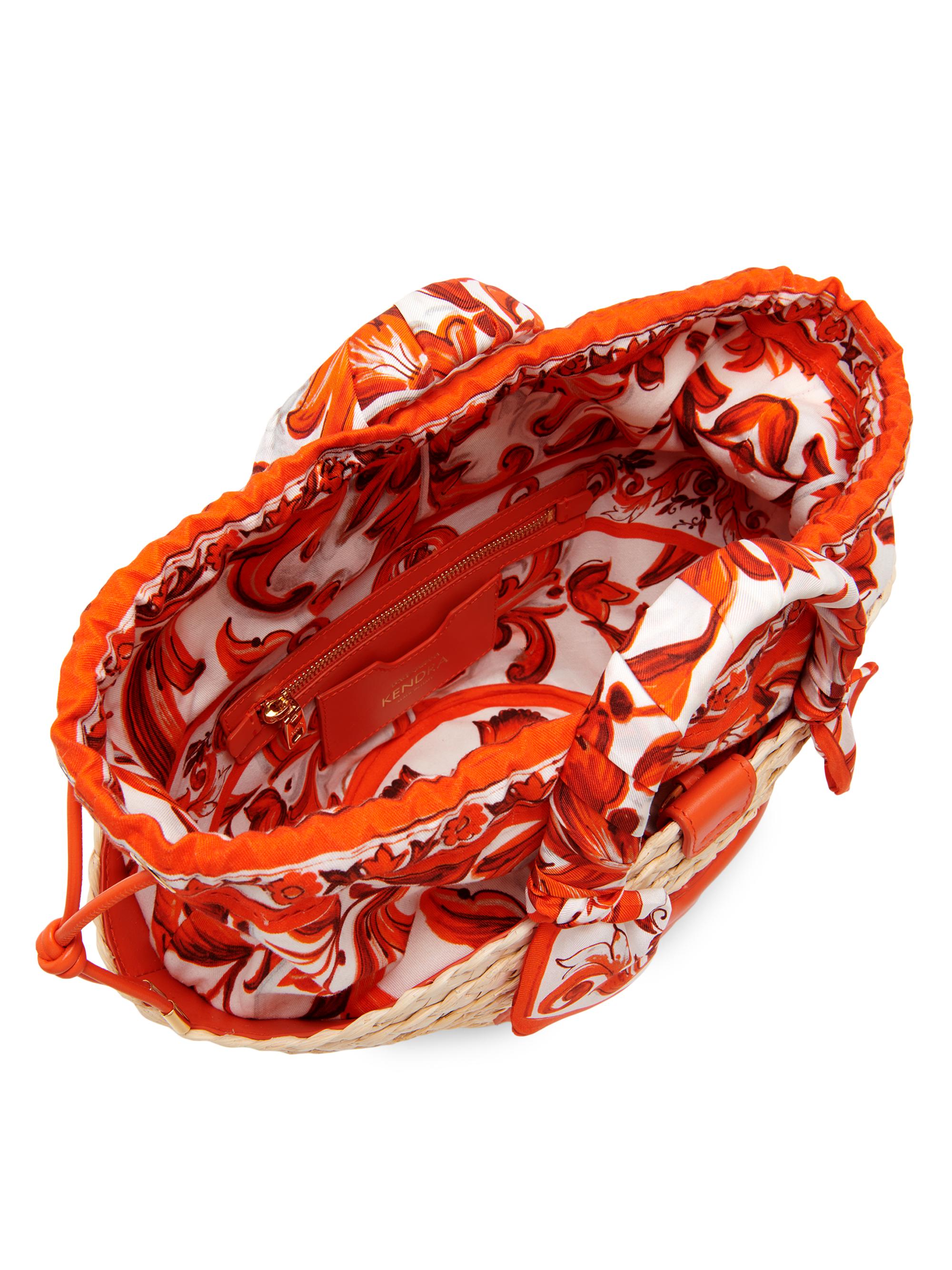 Dolce&Gabbana Majolica Arancio-Print Straw Bucket Bag | Saks Fifth