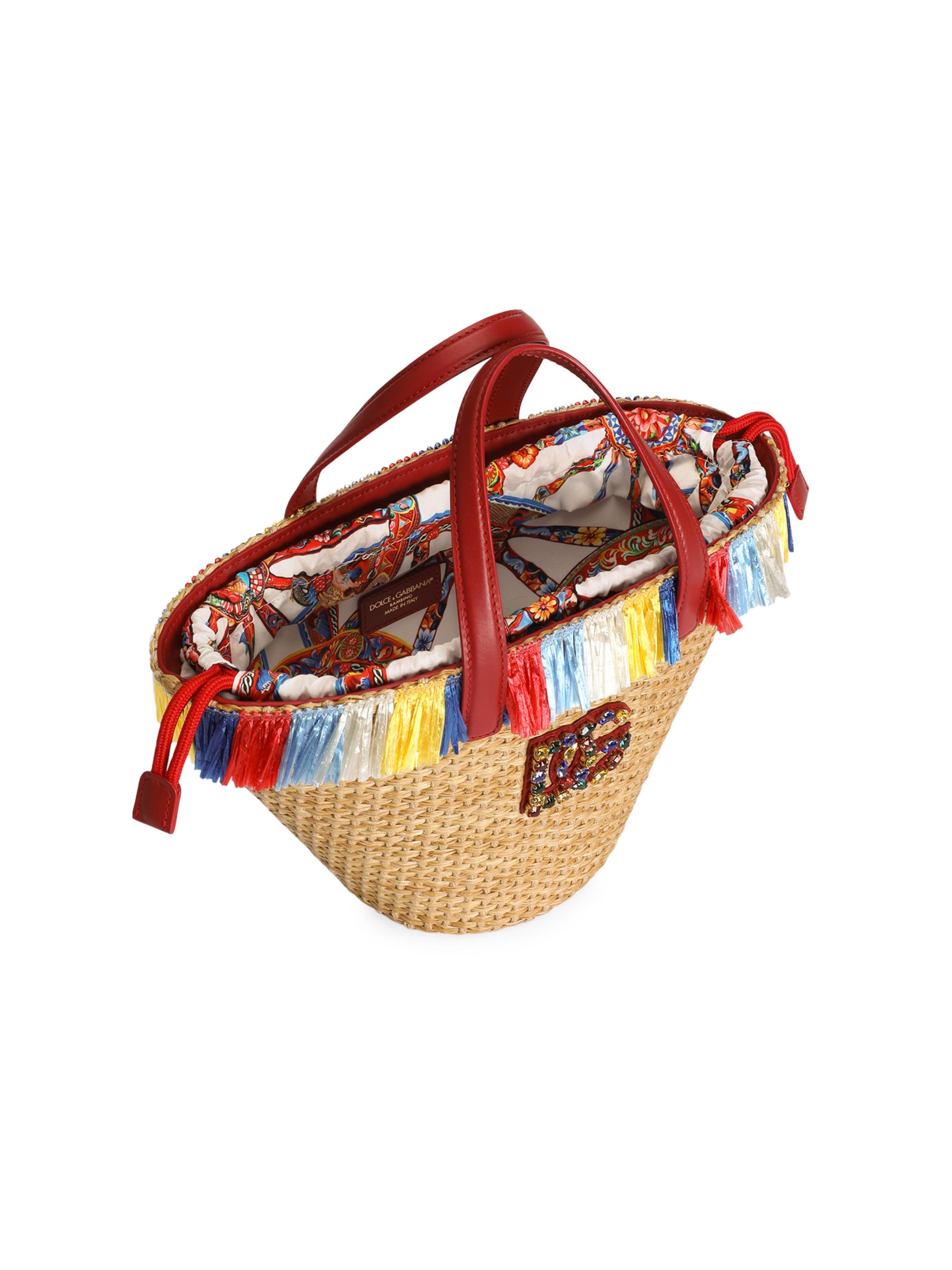 Dolce & Gabbana Girl's DG Fringe-Trimmed Straw Bag - Carretto | Thumbnail 2