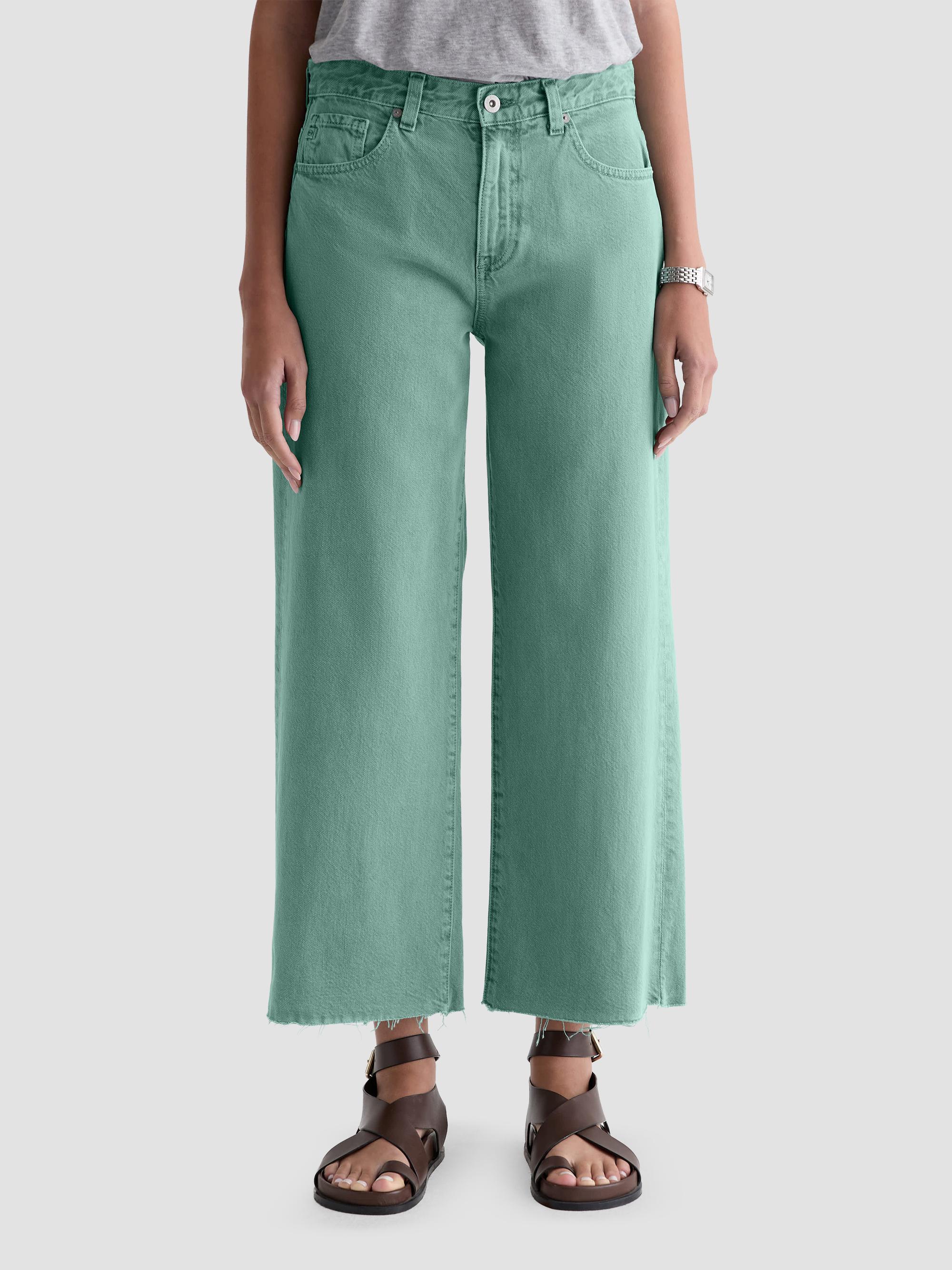 AG Jeans Women's Saige Cotton Wide-Leg Crop Jeans - Sulfur Sunwashed Jade